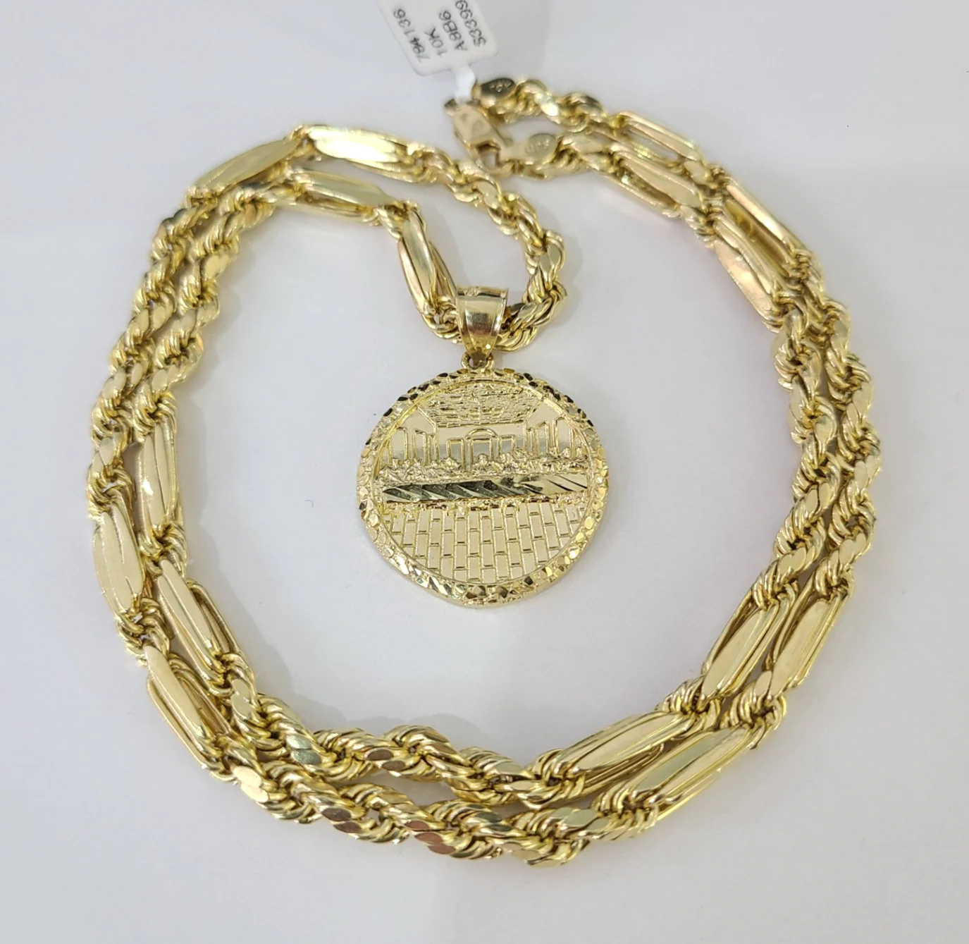 10k Milano Rope Chain Last Supper Charm Necklace SET 5mm 18"-28" Pendant - Image 2