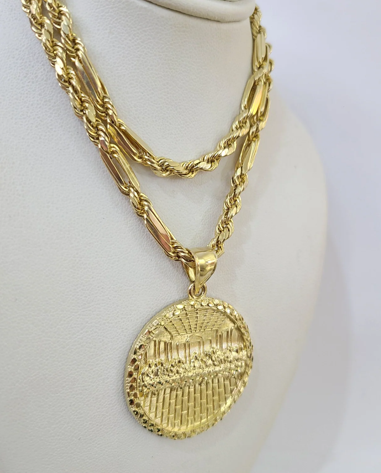 10k Milano Rope Chain Last Supper Charm Necklace SET 5mm 18"-28" Pendant - Image 5