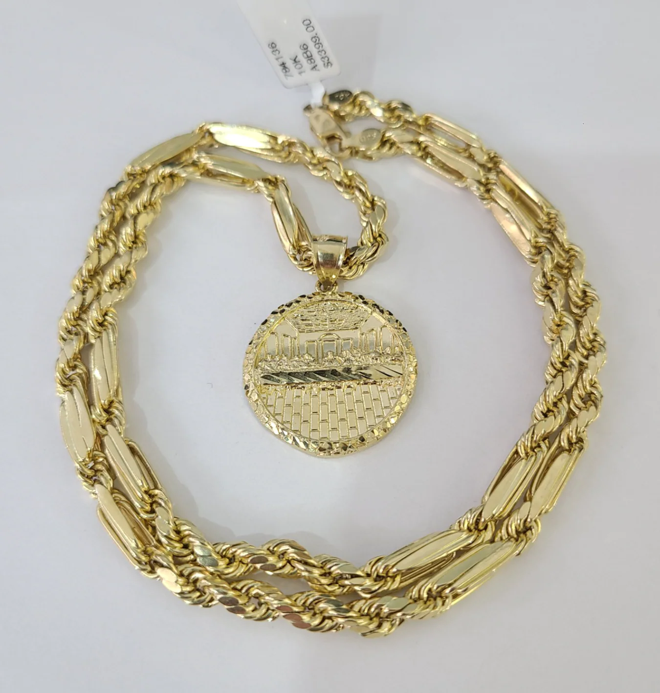 10k Milano Rope Chain Last Supper Charm Necklace SET 5mm 18"-28" Pendant - Image 2