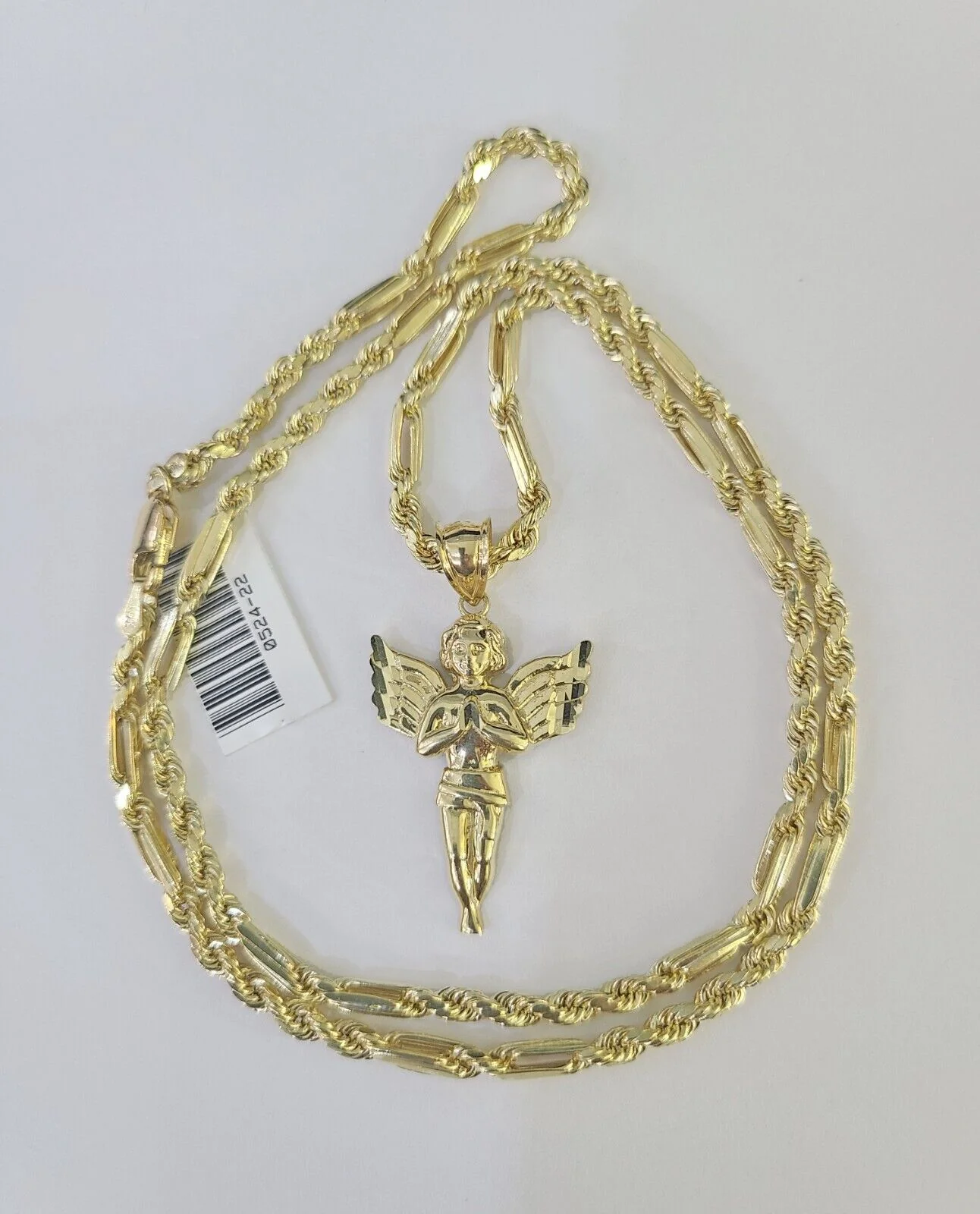 10k Milano Rope Chain Praying Angel Charm Necklace SET 3mm 18"-26" Pendant - Image 2