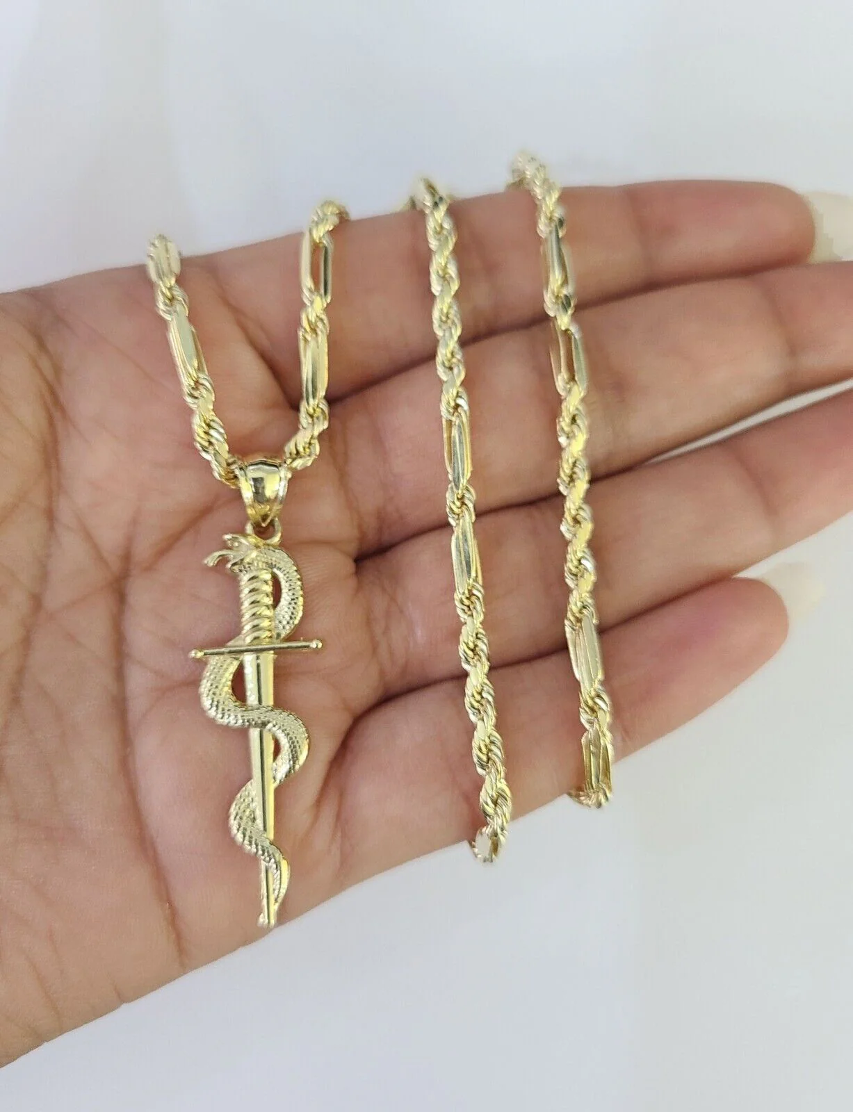 10k Milano Rope Chain Snake Sword Charm Necklace SET 3mm 18"-26" Pendant - Image 2