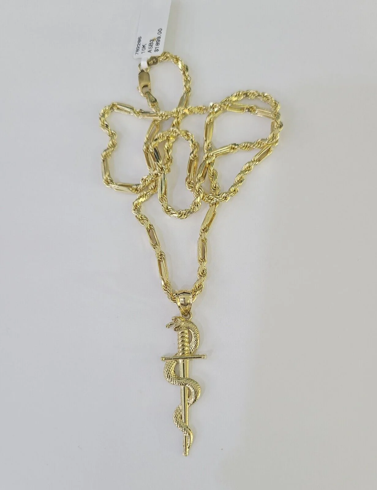 10k Milano Rope Chain Snake Sword Charm Necklace SET 3mm 18"-26" Pendant - Image 3