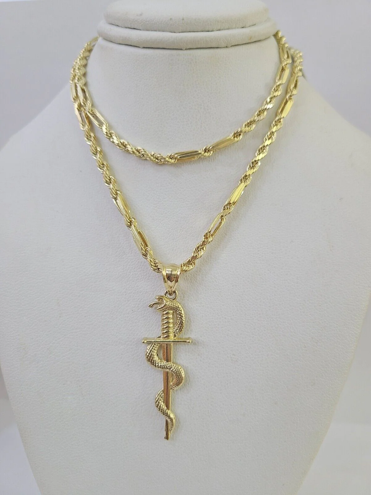 10k Milano Rope Chain Snake Sword Charm Necklace SET 3mm 18"-26" Pendant - Image 5