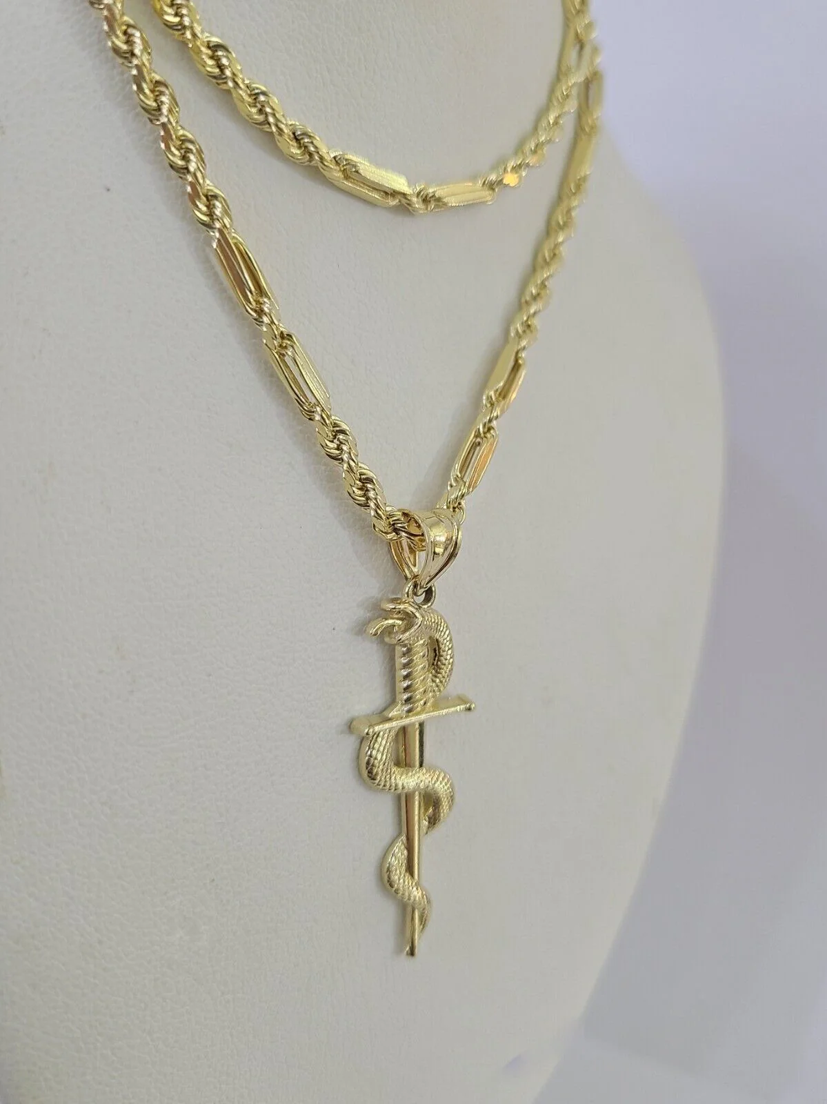 10k Milano Rope Chain Snake Sword Charm Necklace SET 3mm 18"-26" Pendant - Image 6