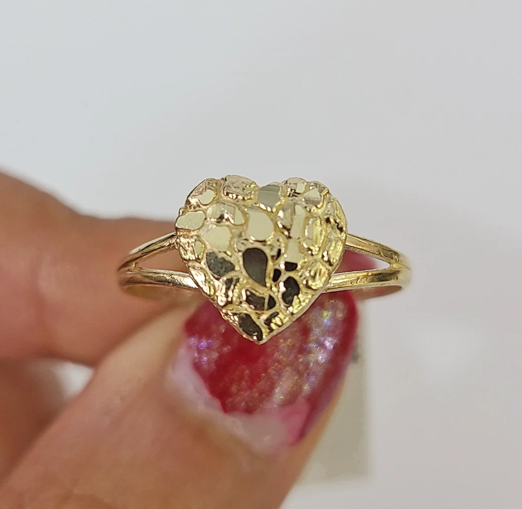10k Nugget Heart Ring Yellow Gold Women Real Genuine All Sizes - Image 3