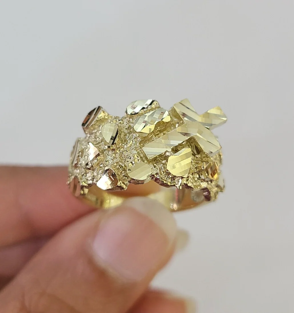 10k Nugget Jesus Cross Ring Casual Band Yellow Gold Genuine Brand New Religious All Sizes - Image 3