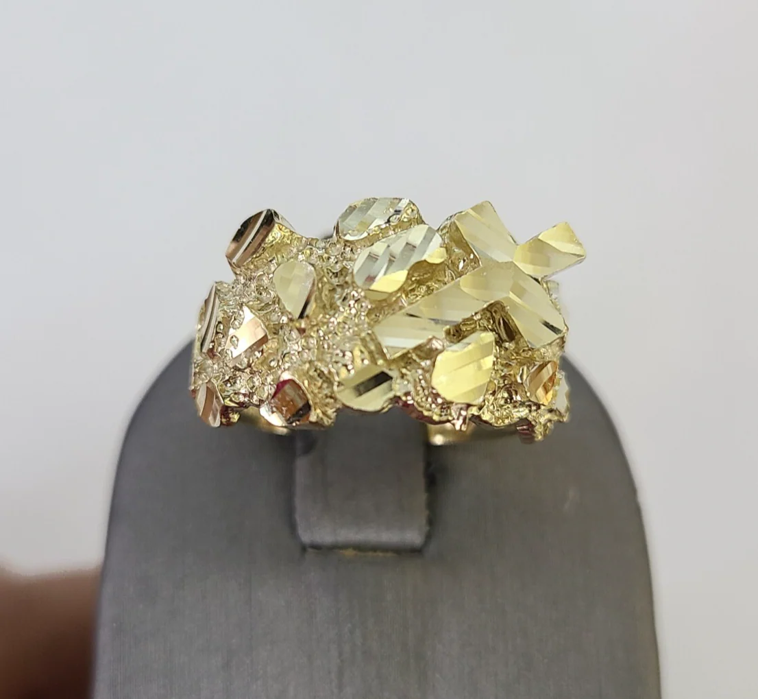 10k Nugget Jesus Cross Ring Casual Band Yellow Gold Genuine Brand New Religious All Sizes - Image 8