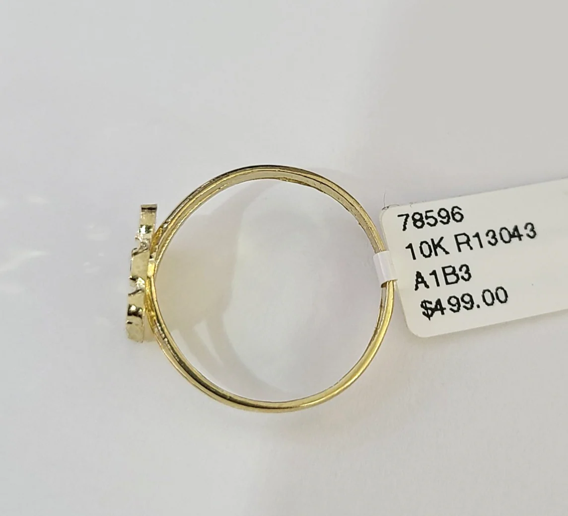 10k Nugget Square Ring Yellow Gold Women Real Genuine All Sizes - Image 2