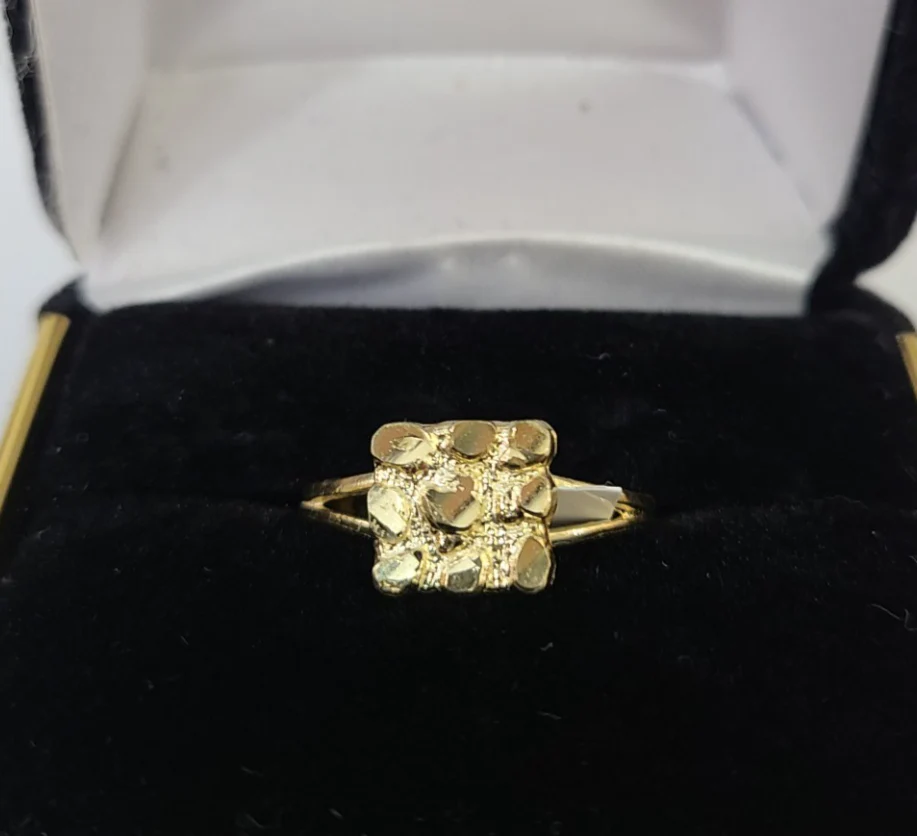 10k Nugget Square Ring Yellow Gold Women Real Genuine All Sizes - Image 3