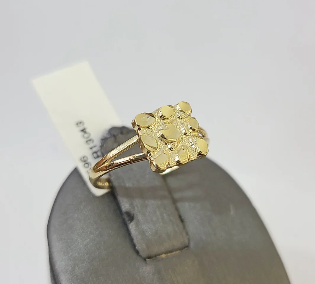 10k Nugget Square Ring Yellow Gold Women Real Genuine All Sizes - Image 6