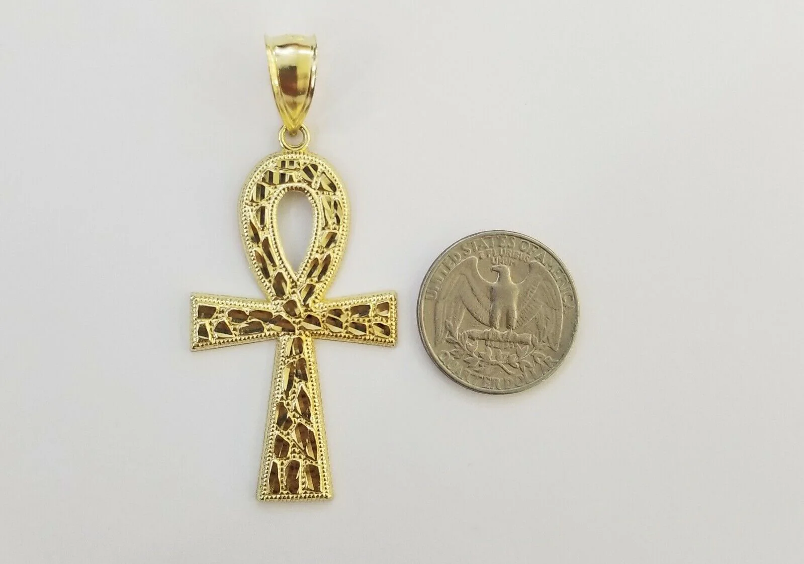10k Nugget Style Yellow Gold Cross Pendant Real 10kt Mens Jesus Cross Pendant - Image 6