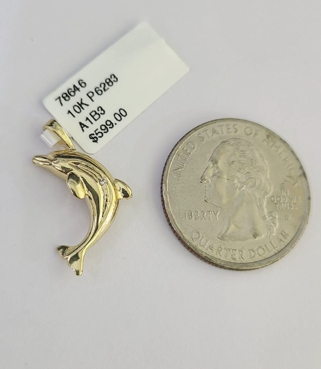 10K Real Dolphin Charm Pendant Yellow Gold 1" Genuine - Image 2