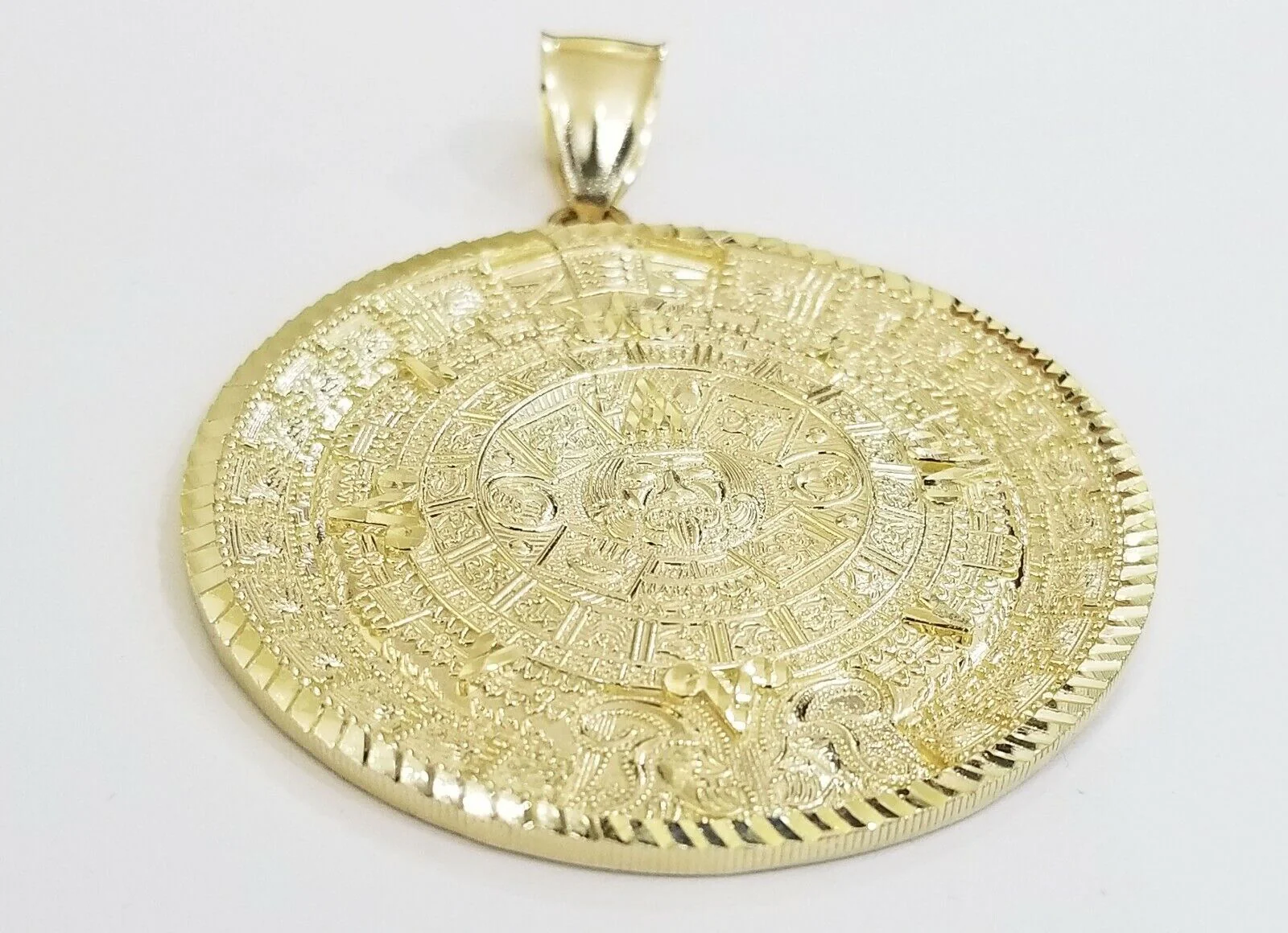 10k Real Gold Aztec Calendar Pendant Charm 3mm 20" 22" 24"  Franco Chain - Image 8