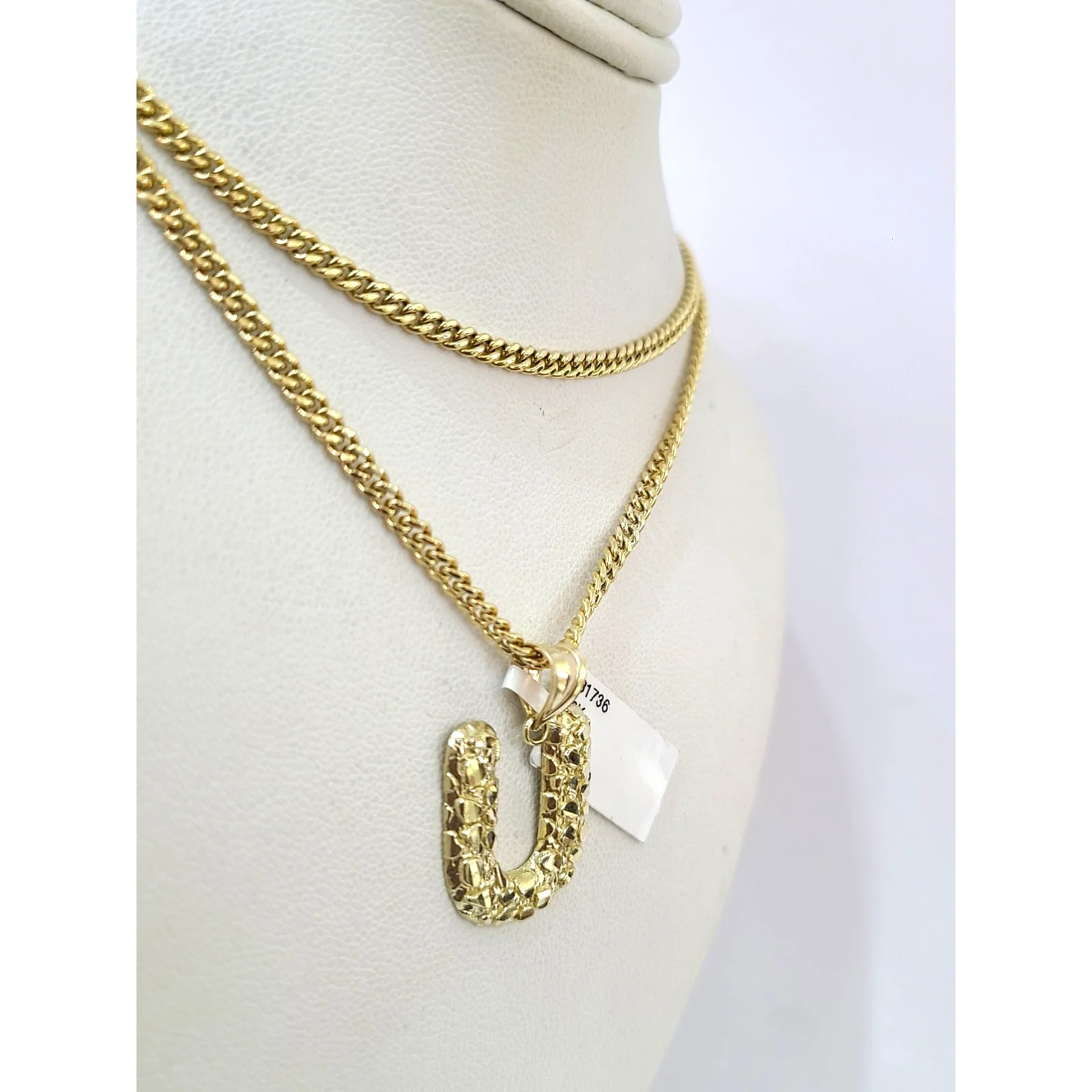 10k Real Gold Chain Miami Cuban Link 2.5mm U Initial Charm Necklace Pendant SET - Image 3