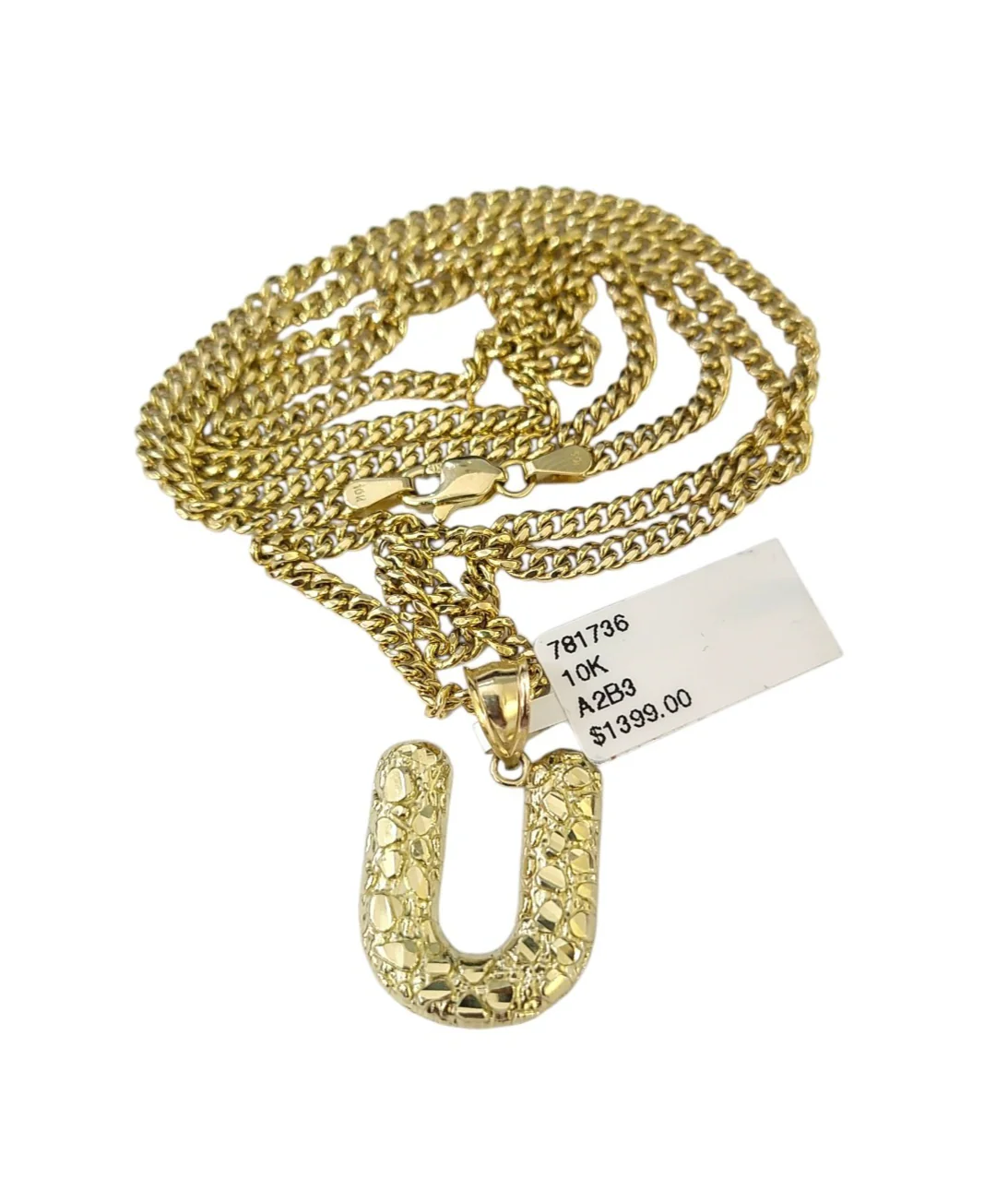 10k Real Gold Chain Miami Cuban Link 2.5mm U Initial Charm Necklace Pendant SET - Image 4