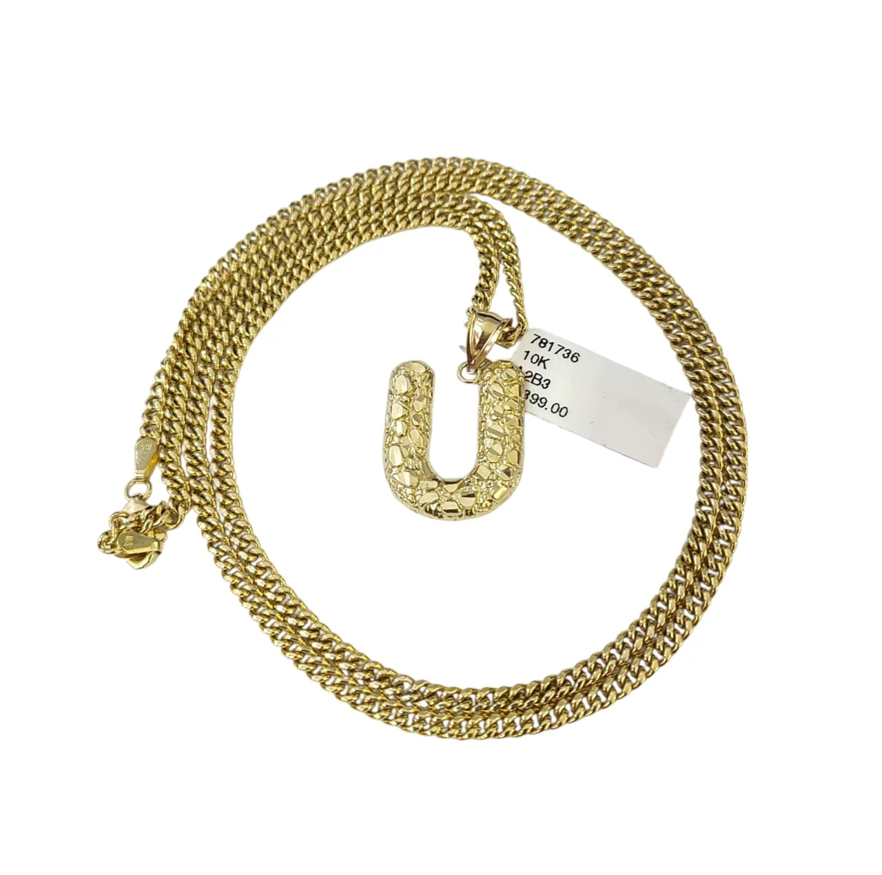 10k Real Gold Chain Miami Cuban Link 2.5mm U Initial Charm Necklace Pendant SET - Image 5