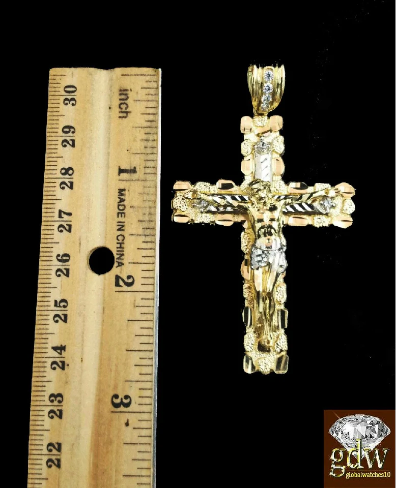 10k Real Gold Cross Charm Pendant 6mm Rope Chain Set 18" 22" 24" 26" - Image 4