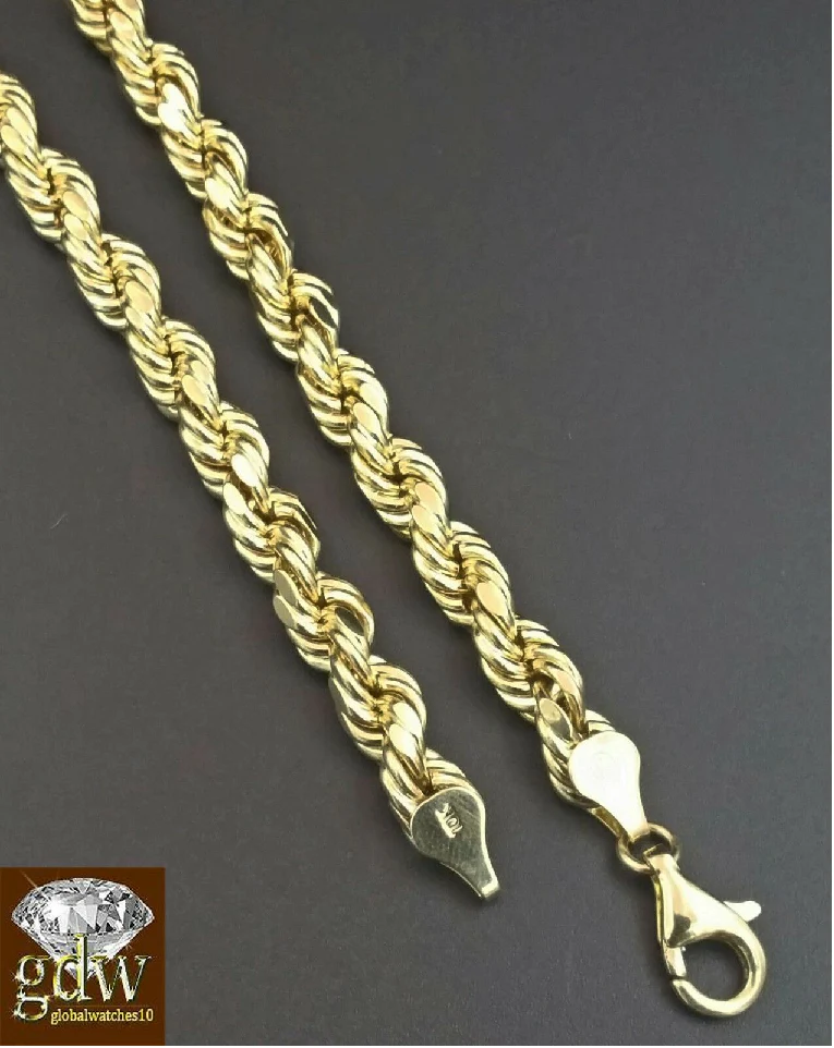 10k Real Gold Cross Charm Pendant 6mm Rope Chain Set - Image 2