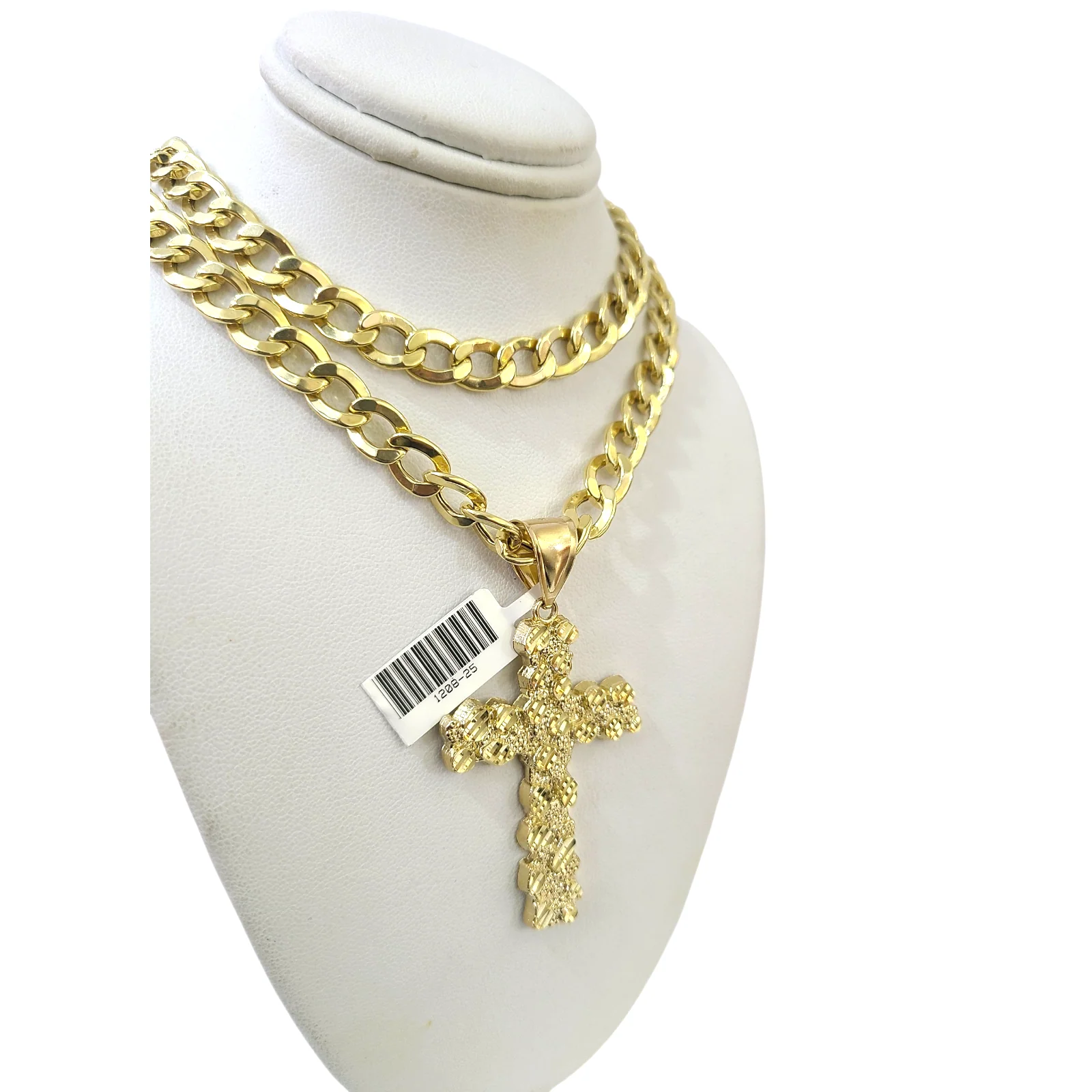 10k Real Gold Cuban Curb Chain Nugget Christ Cross Pendant SET 8mm Necklace Men - Image 3