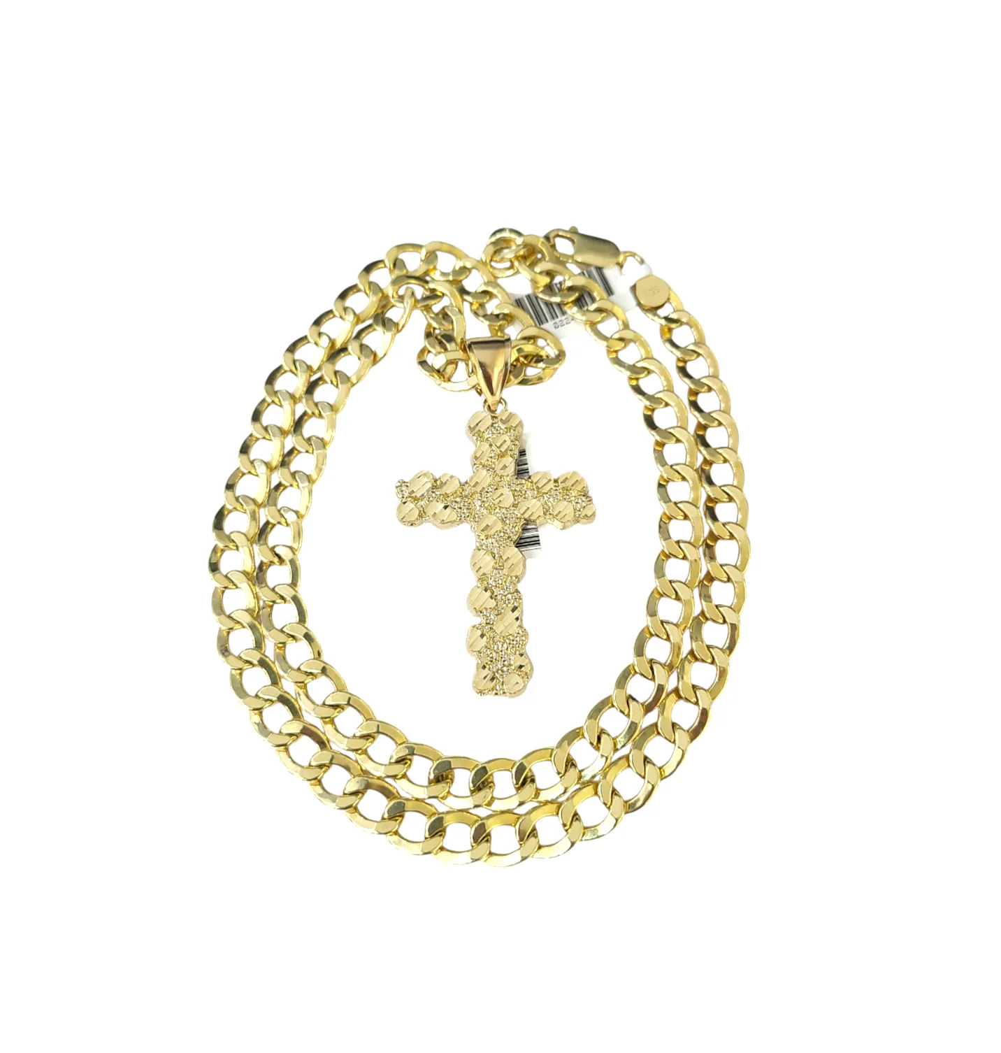 10k Real Gold Cuban Curb Chain Nugget Christ Cross Pendant SET 8mm Necklace Men - Image 7