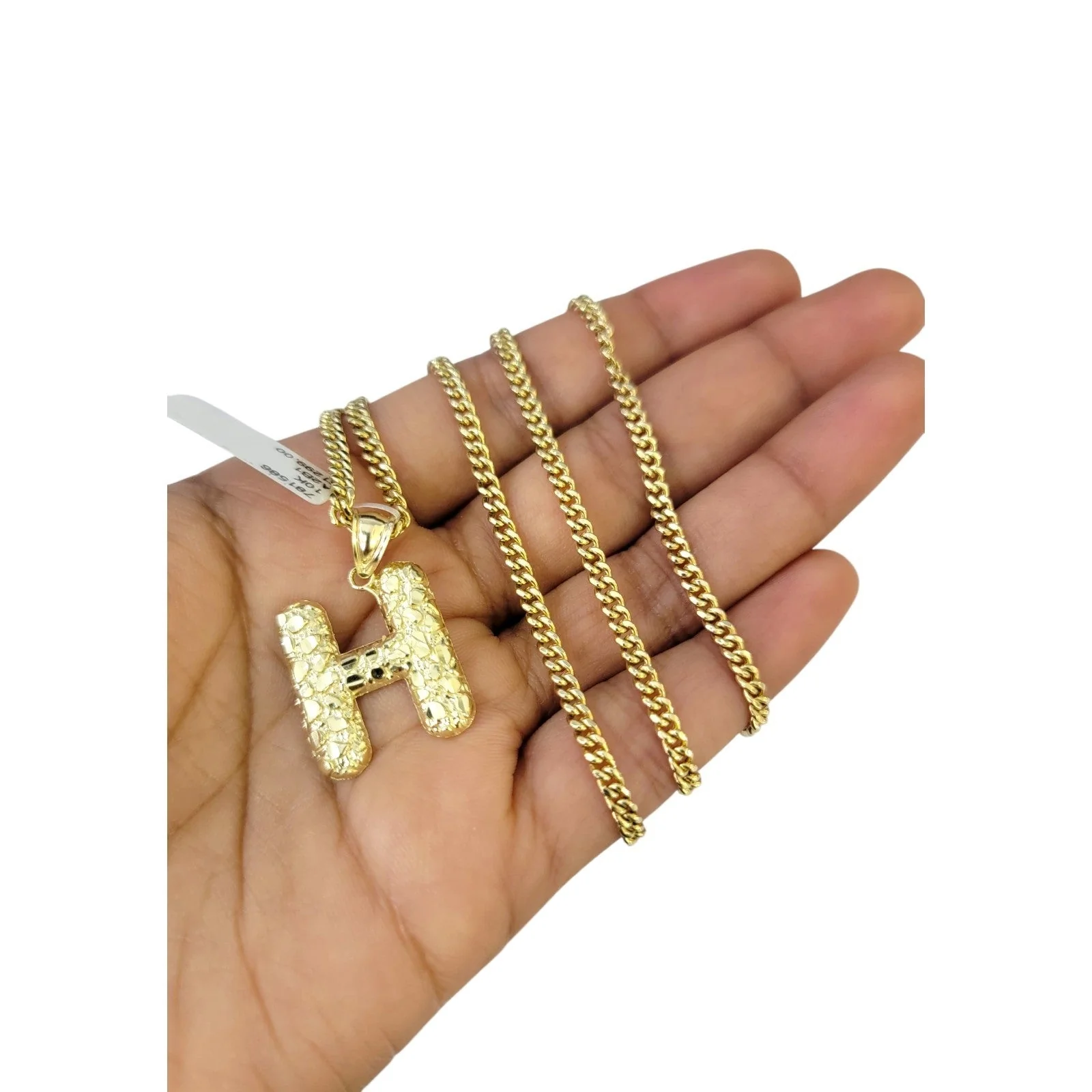10k Real Gold Miami Cuban Link Chain H Initial Charm Pendant 2.5mm SET Necklace - Image 3