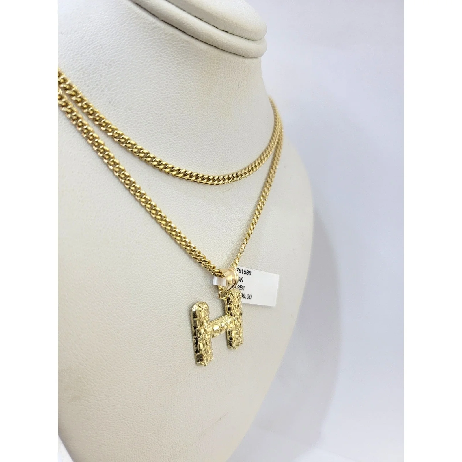 10k Real Gold Miami Cuban Link Chain H Initial Charm Pendant 2.5mm SET Necklace - Image 4