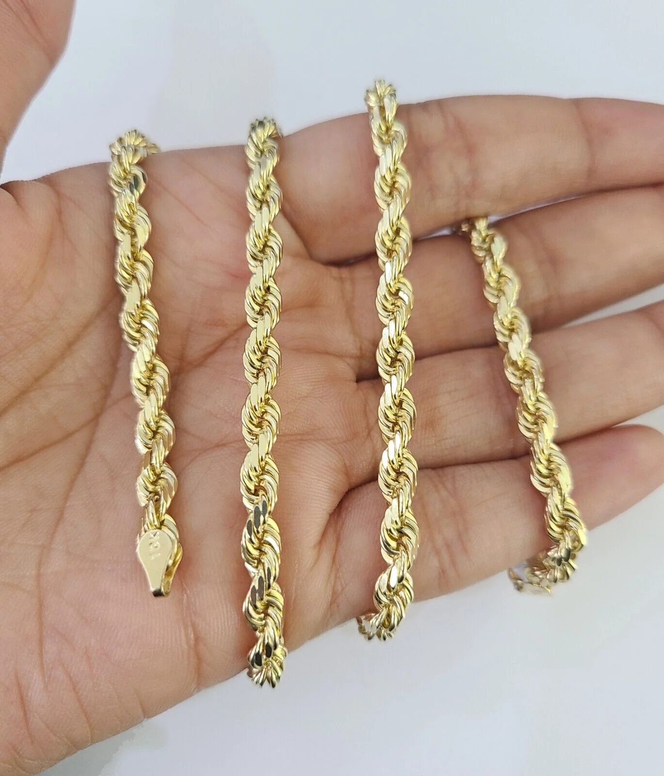 10k Real Solid Rope Chain Yellow Gold Women Men Diamond Cut 4mm 20 Inches - Image 3