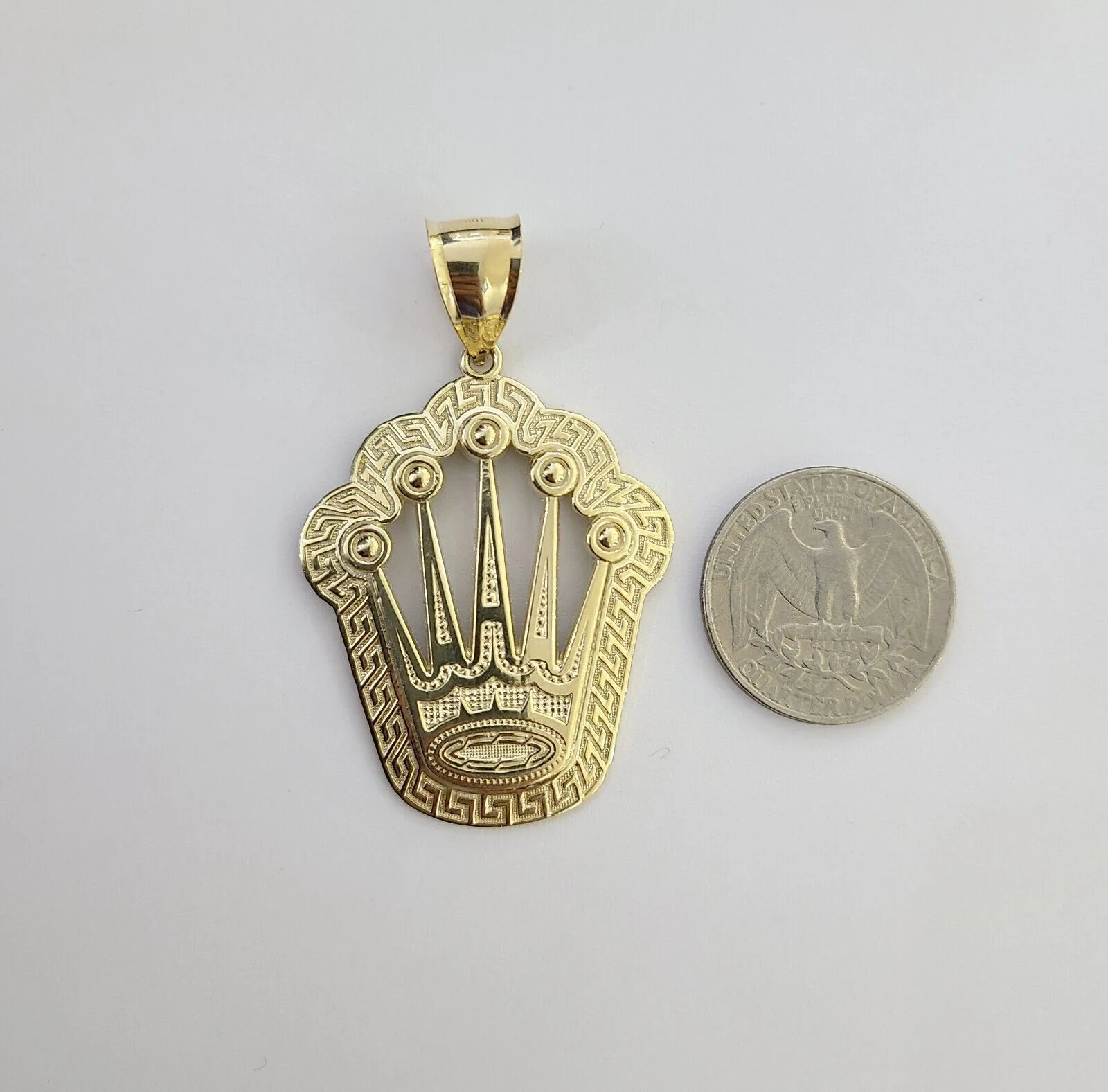 10K Real Yellow Gold Crown Charm Pendant Gold Royal Crown 2" Inch 10kt - Image 5
