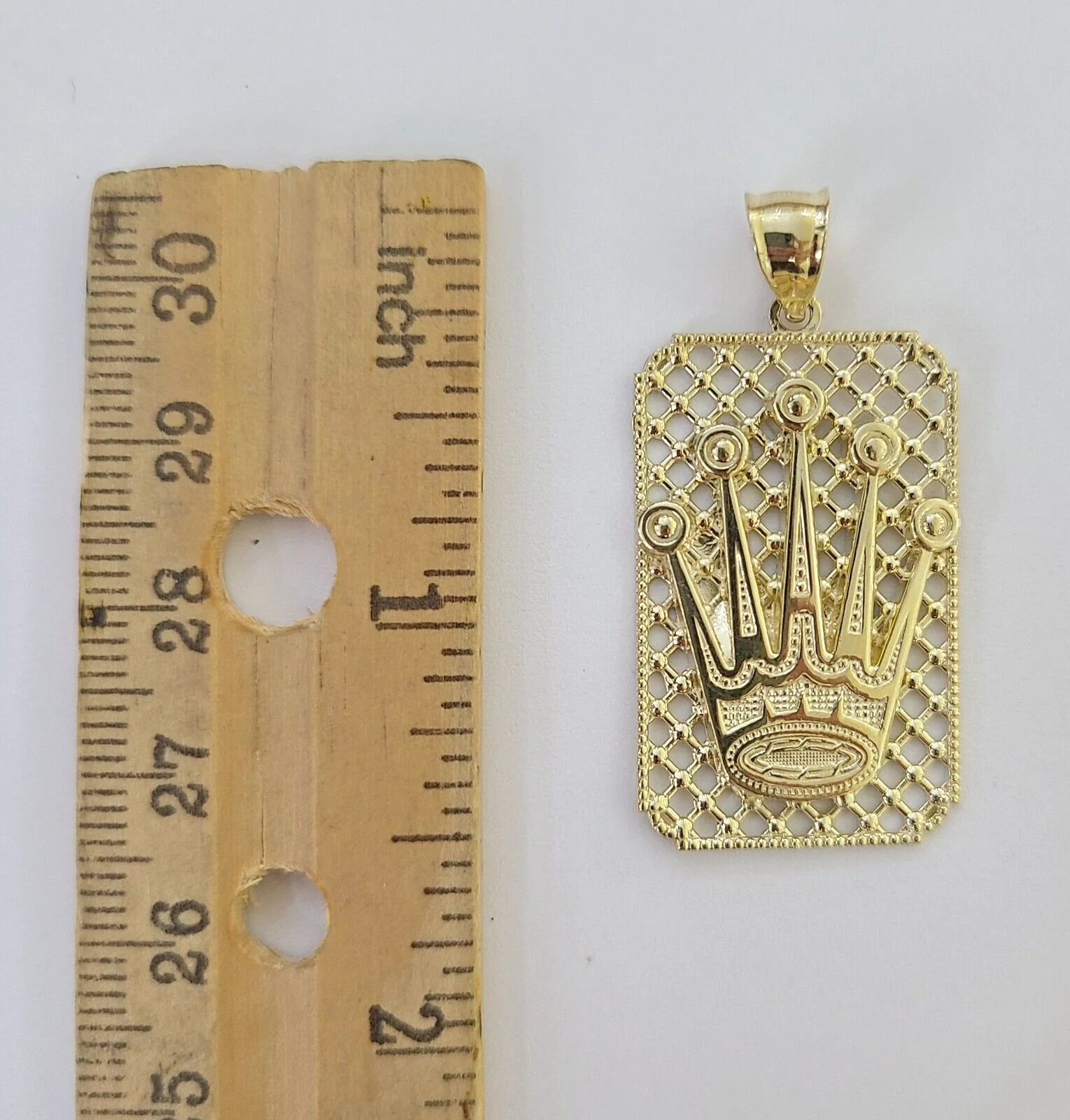 10K Real Yellow Gold Crown Charm Pendant Square Shaped Crown Gold 10kt - Image 3