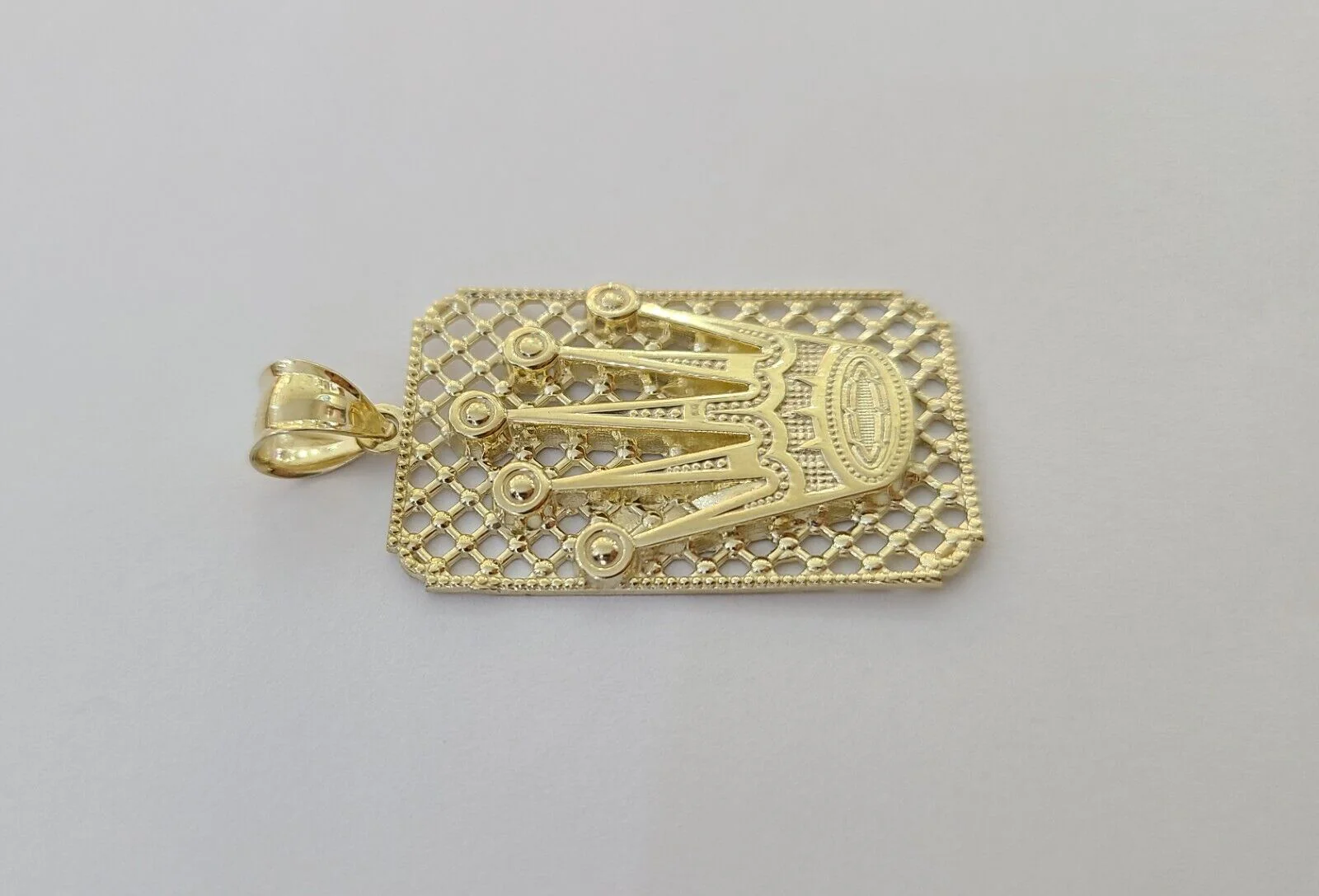10K Real Yellow Gold Crown Charm Pendant Square Shaped Crown Gold 10kt - Image 4
