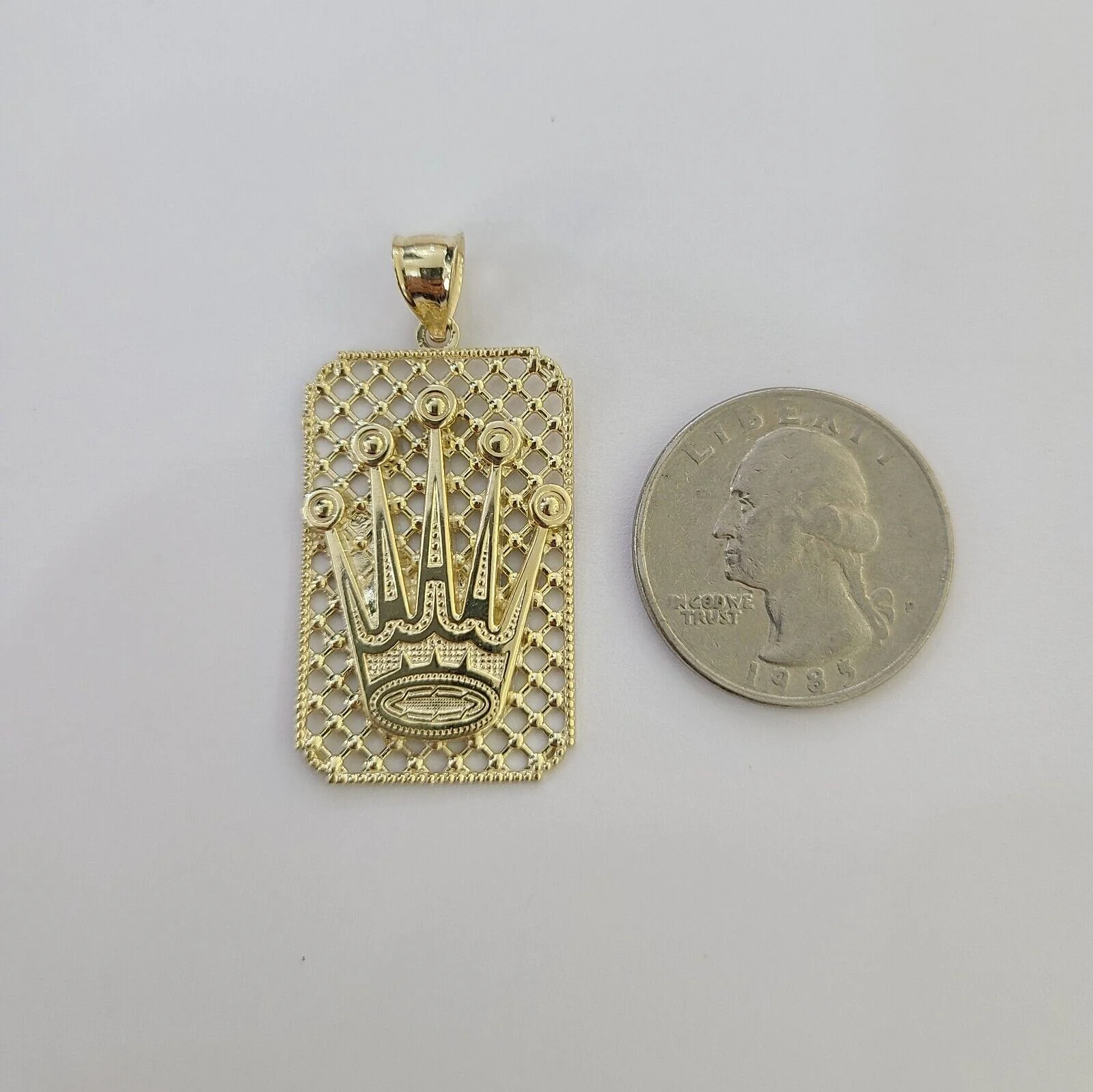 10K Real Yellow Gold Crown Charm Pendant Square Shaped Crown Gold 10kt - Image 5