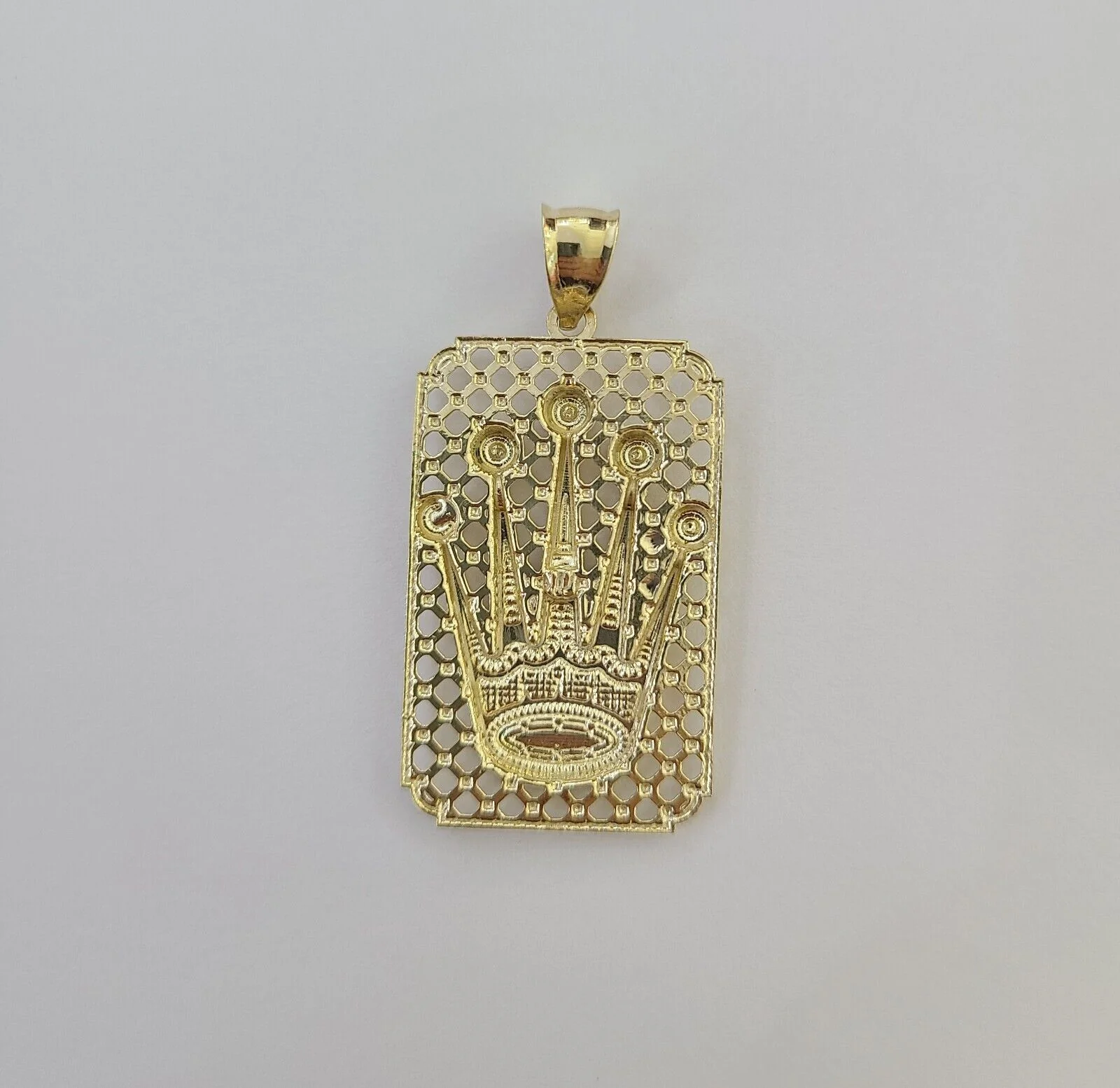 10K Real Yellow Gold Crown Charm Pendant Square Shaped Crown Gold 10kt - Image 6