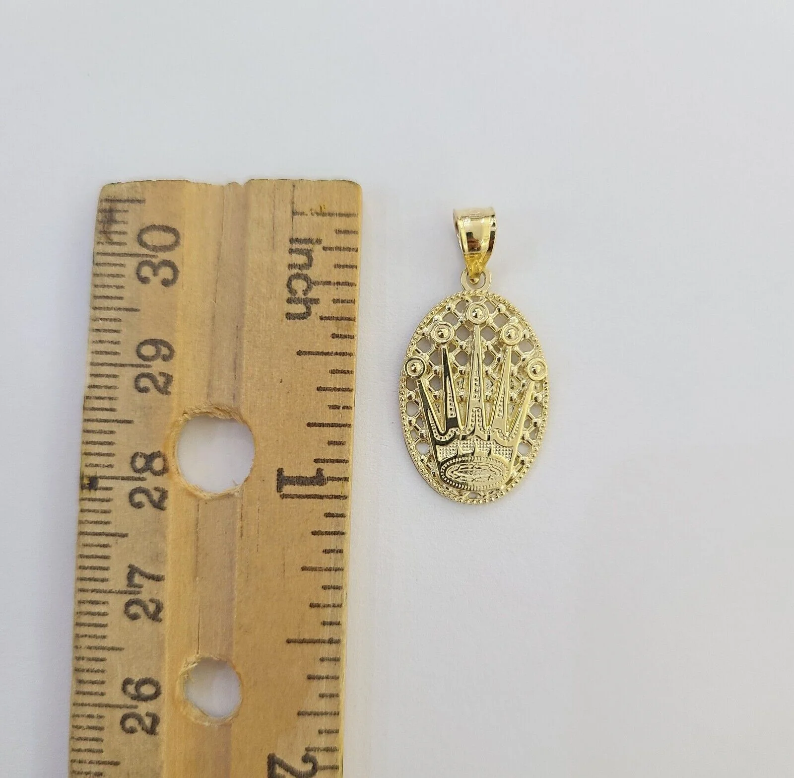10K Real Yellow Gold Crown Circular Charm Pendant Gold 10kt - Image 5