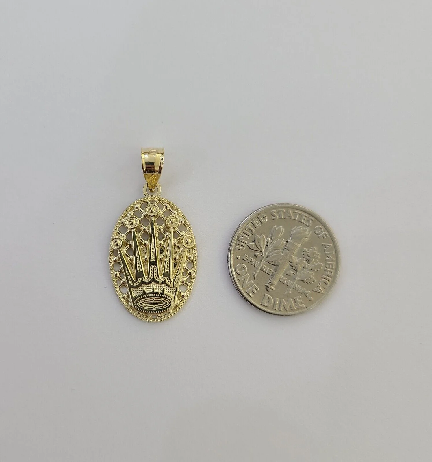 10K Real Yellow Gold Crown Circular Charm Pendant Gold 10kt - Image 6