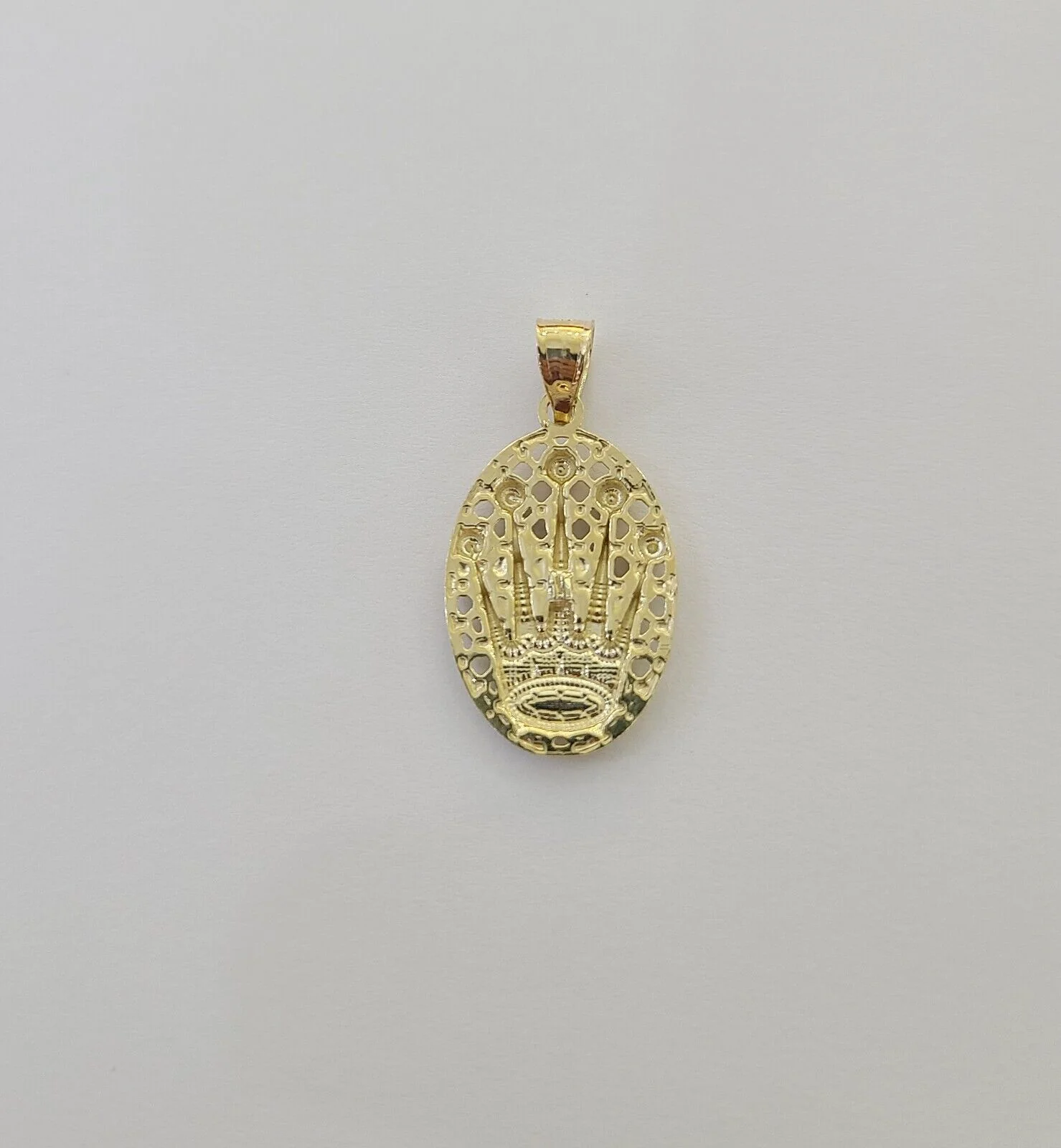 10K Real Yellow Gold Crown Circular Charm Pendant Gold 10kt - Image 7