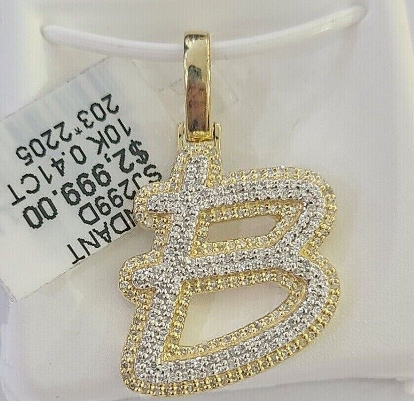 10k Real Yellow Gold Genuine Diamond Initial A-Z Alphabet Charm Pendent - Image 2
