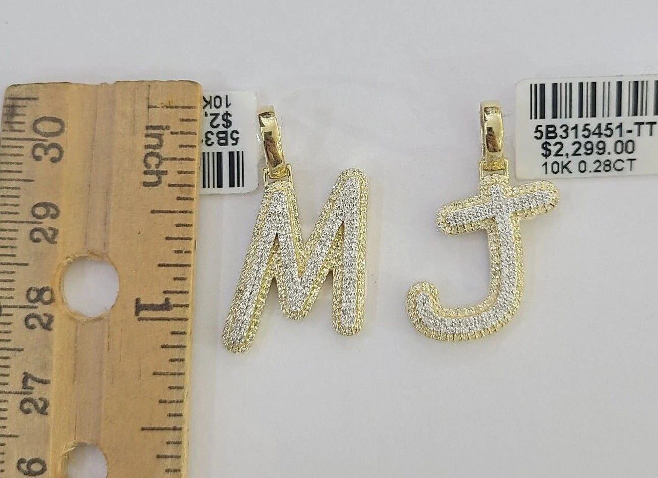 10k Real Yellow Gold Genuine Diamond Initial A-Z Alphabet Charm Pendent - Image 28