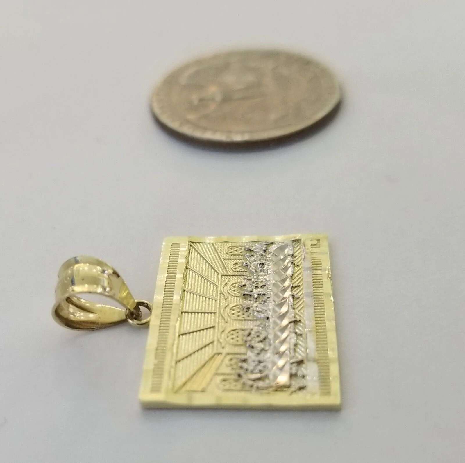 10k Real Yellow Gold Last Supper Charm Pendant Diamond cut Design Men Women - Image 4