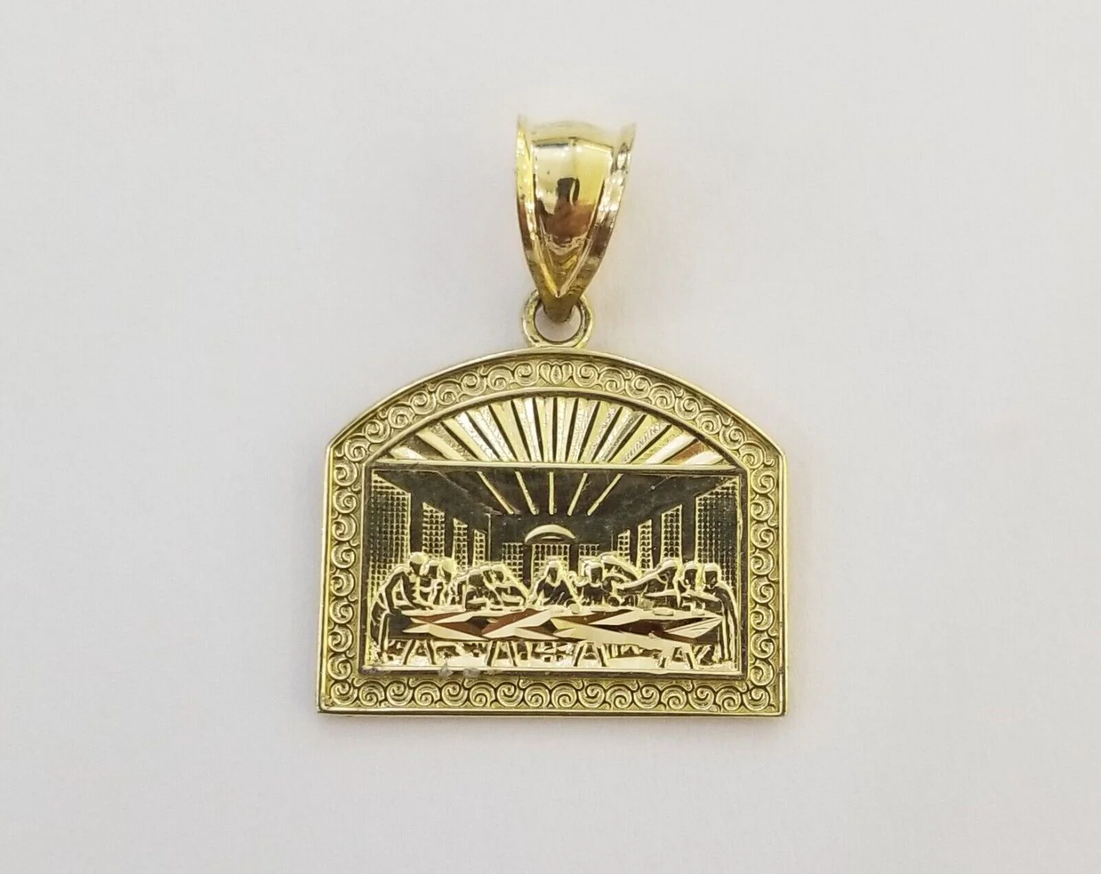 10k Real Yellow Gold Last Supper Charm Pendant Men Women Diamond cuts Design - Image 10