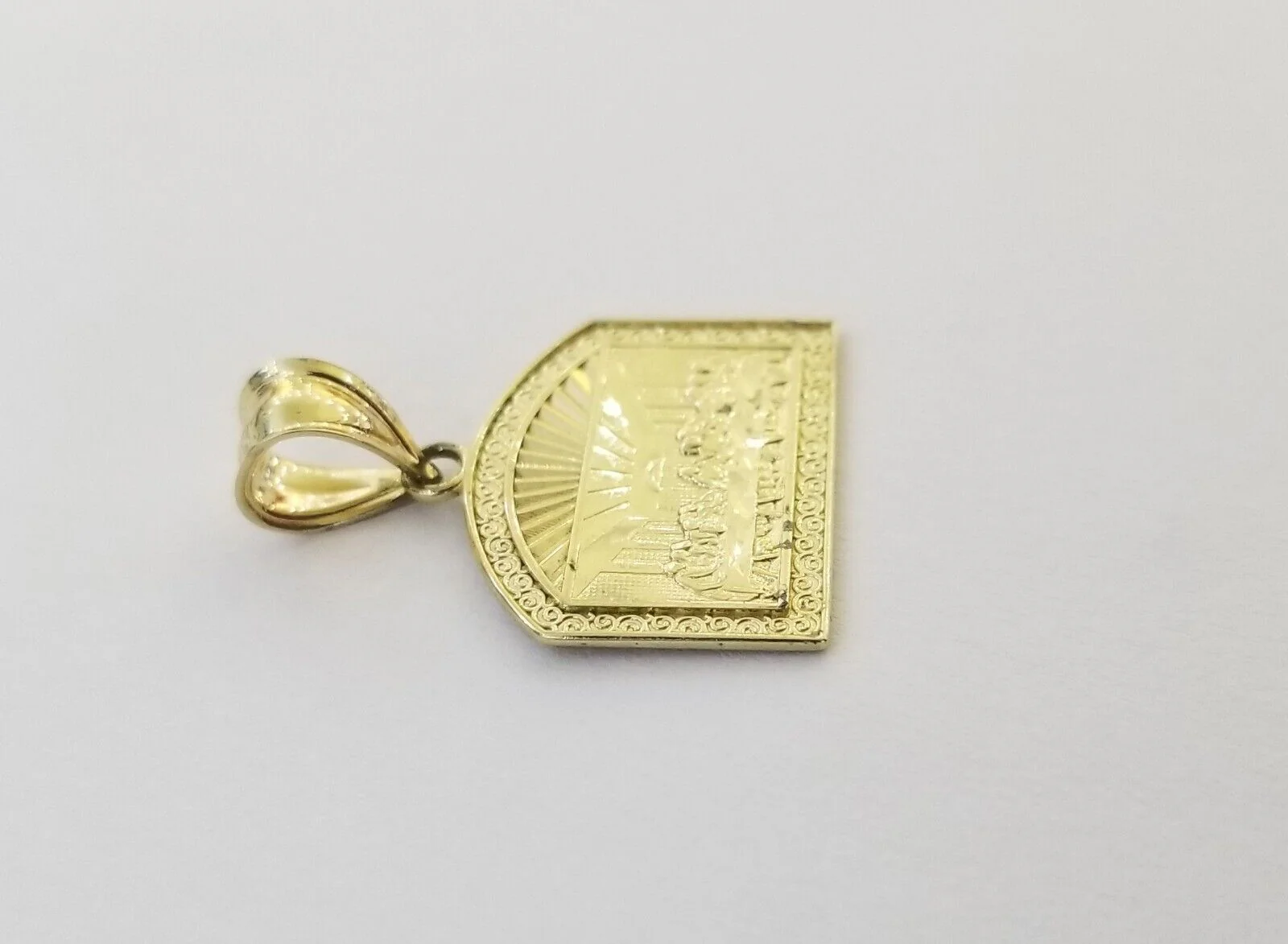 10k Real Yellow Gold Last Supper Charm Pendant Men Women Diamond cuts Design - Image 8