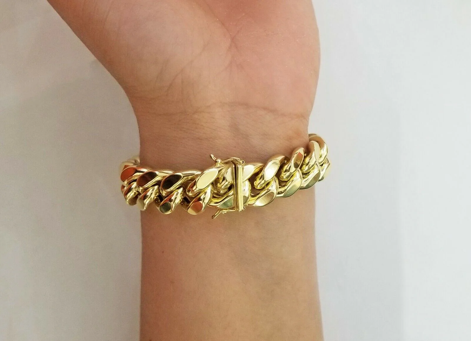 10K Real Yellow Gold Miami Cuban Bracelet 9 Inch 15mm,box lock thick hand chain - Image 3