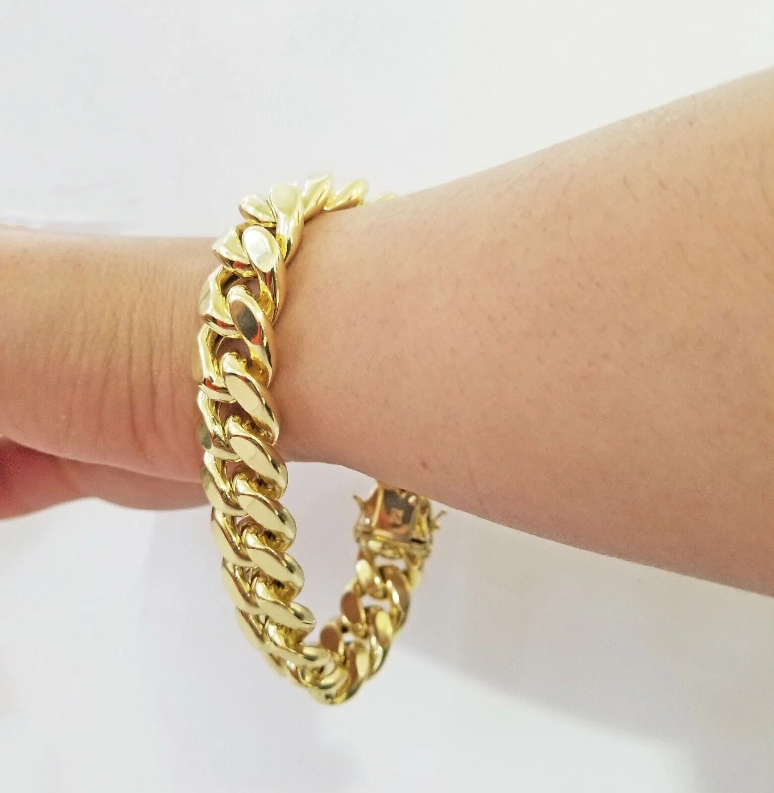 10K Real Yellow Gold Miami Cuban Bracelet 9 Inch 15mm,box lock thick hand chain - Image 4
