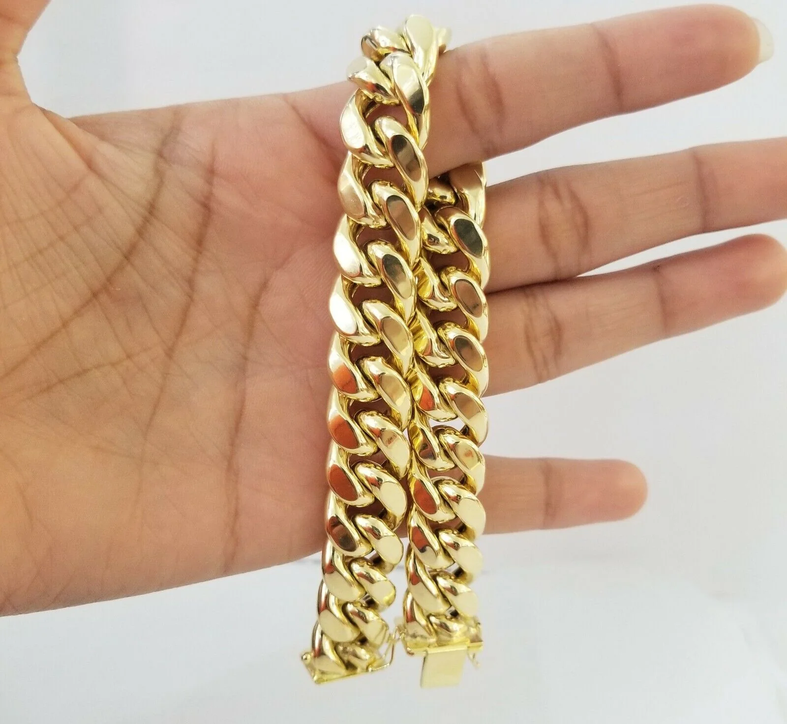 10K Real Yellow Gold Miami Cuban Bracelet 9 Inch 15mm,box lock thick hand chain - Image 6