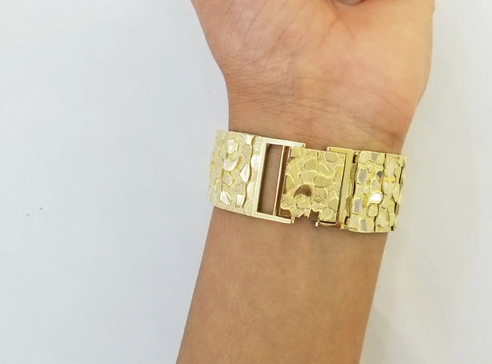 10K REAL Yellow Gold Nugget Bracelet 9" Inch 22mm Mens Thick Bracelet 10kt - Image 2