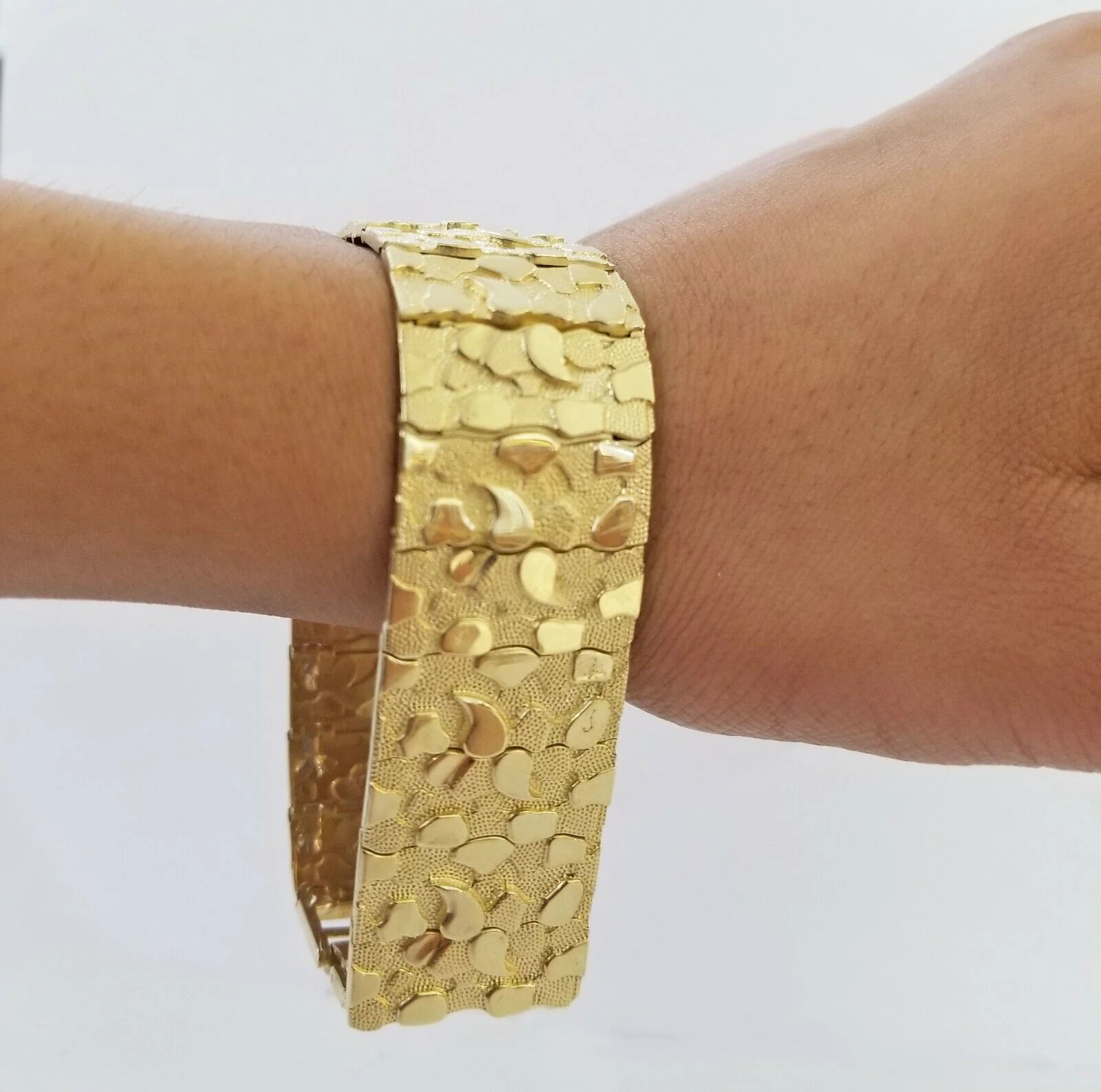 10K REAL Yellow Gold Nugget Bracelet 9" Inch 22mm Mens Thick Bracelet 10kt - Image 6