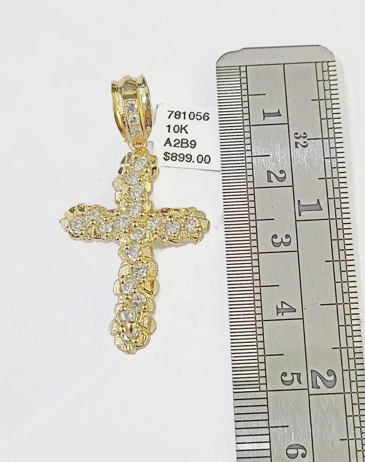 10k Real Yellow Gold Nugget Cross Charm / Pendent 2 inches (approx) - Image 3