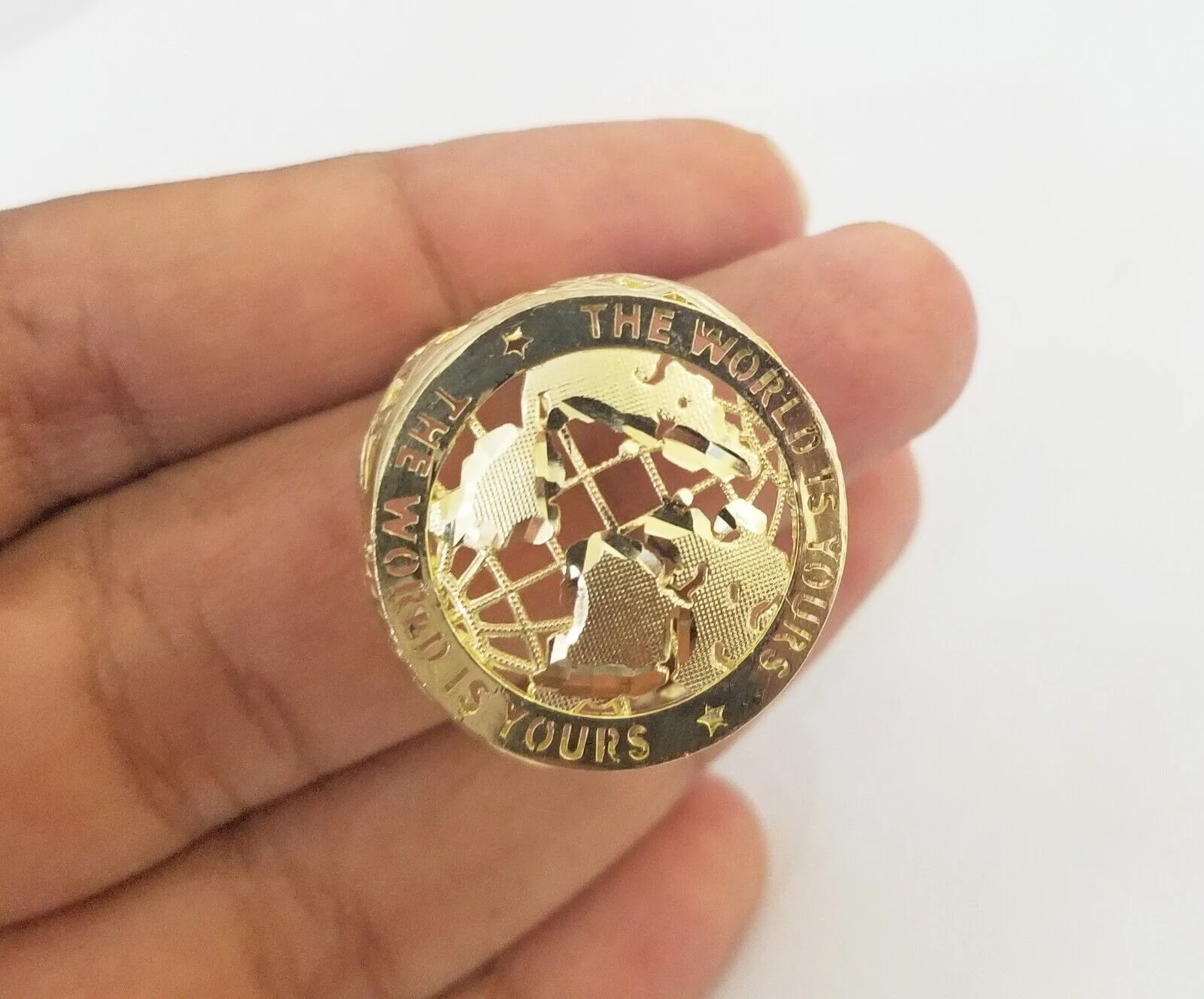 10k Real Yellow Gold The World is Yours Map Ring Men All Sizes - Image 2