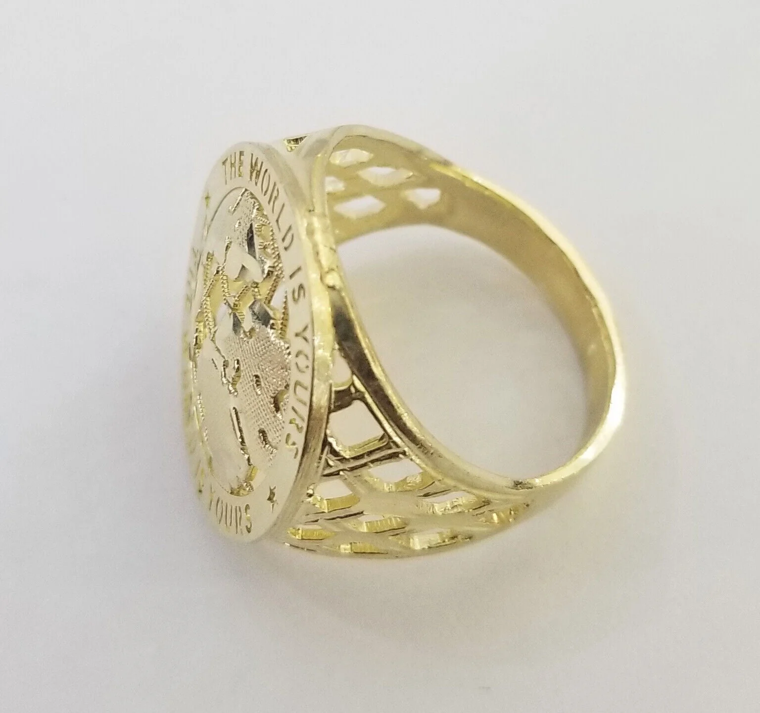 10k Real Yellow Gold The World is Yours Map Ring Men All Sizes - Image 3