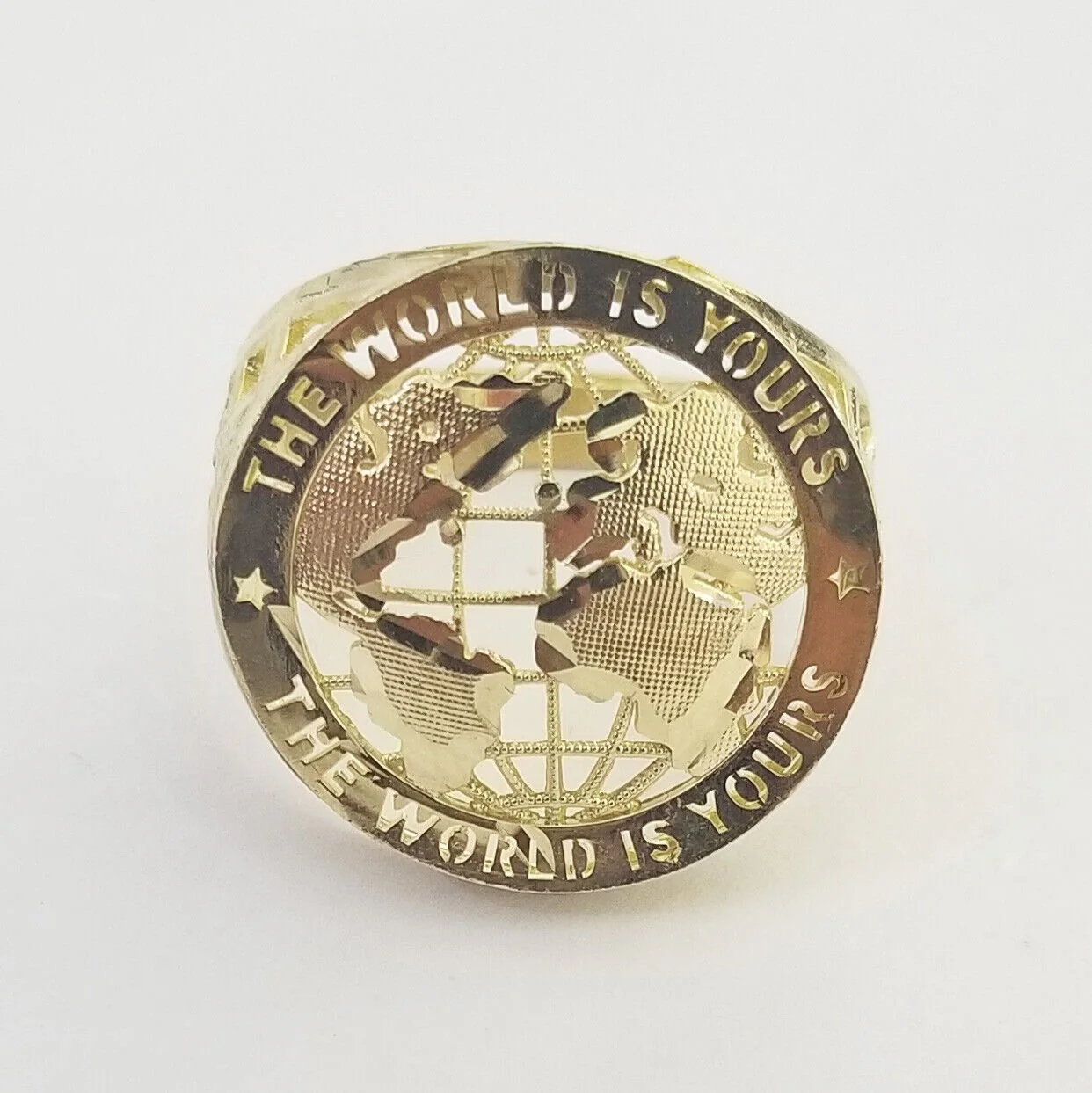10k Real Yellow Gold The World is Yours Map Ring Men All Sizes - Image 4