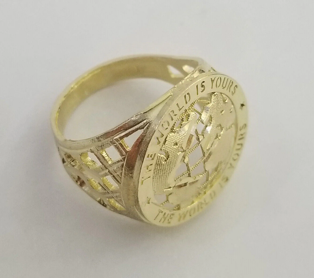 10k Real Yellow Gold The World is Yours Map Ring Men All Sizes - Image 7